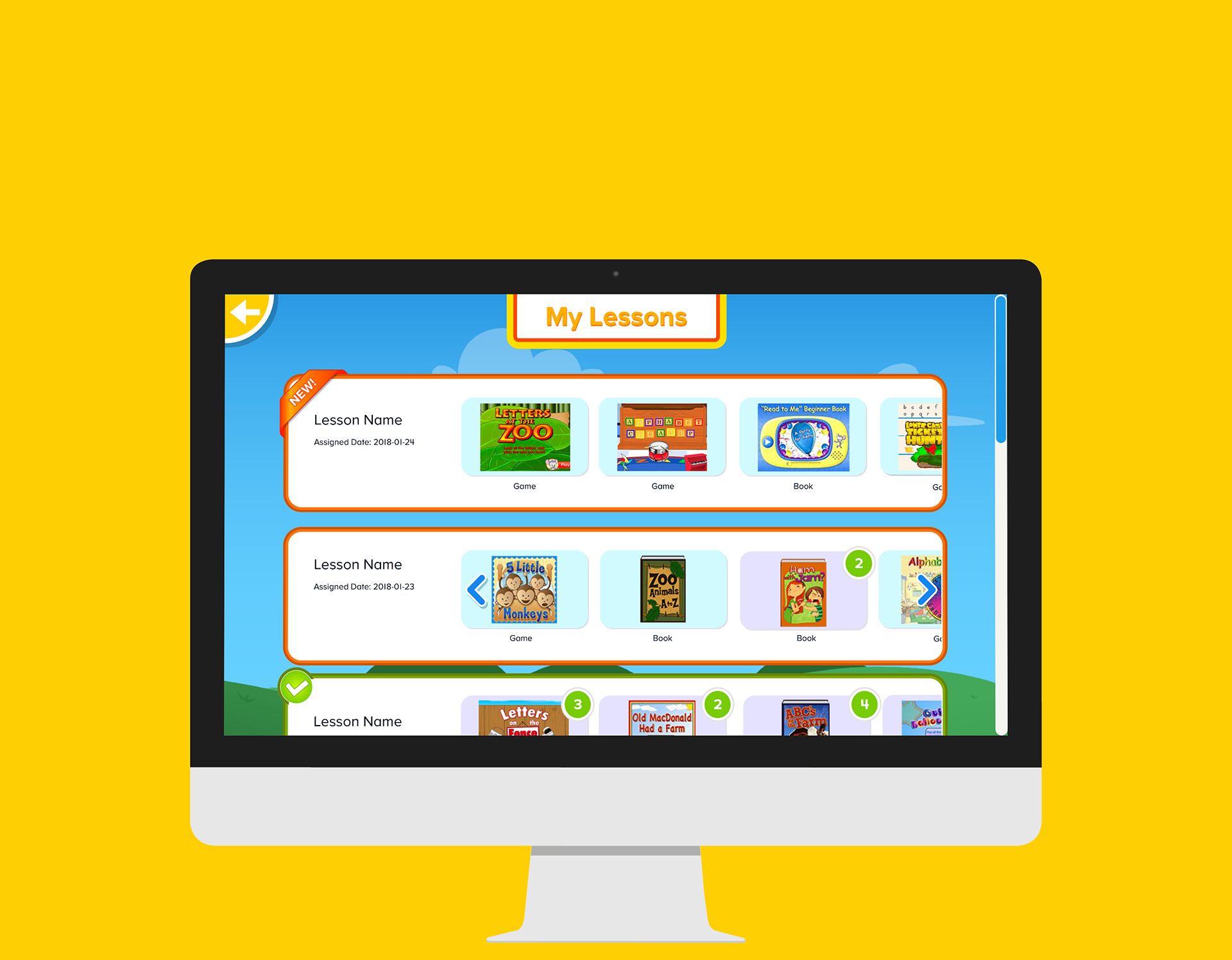 abcmouse my lessons, user interface design, web application, native app, global schools, user experience design