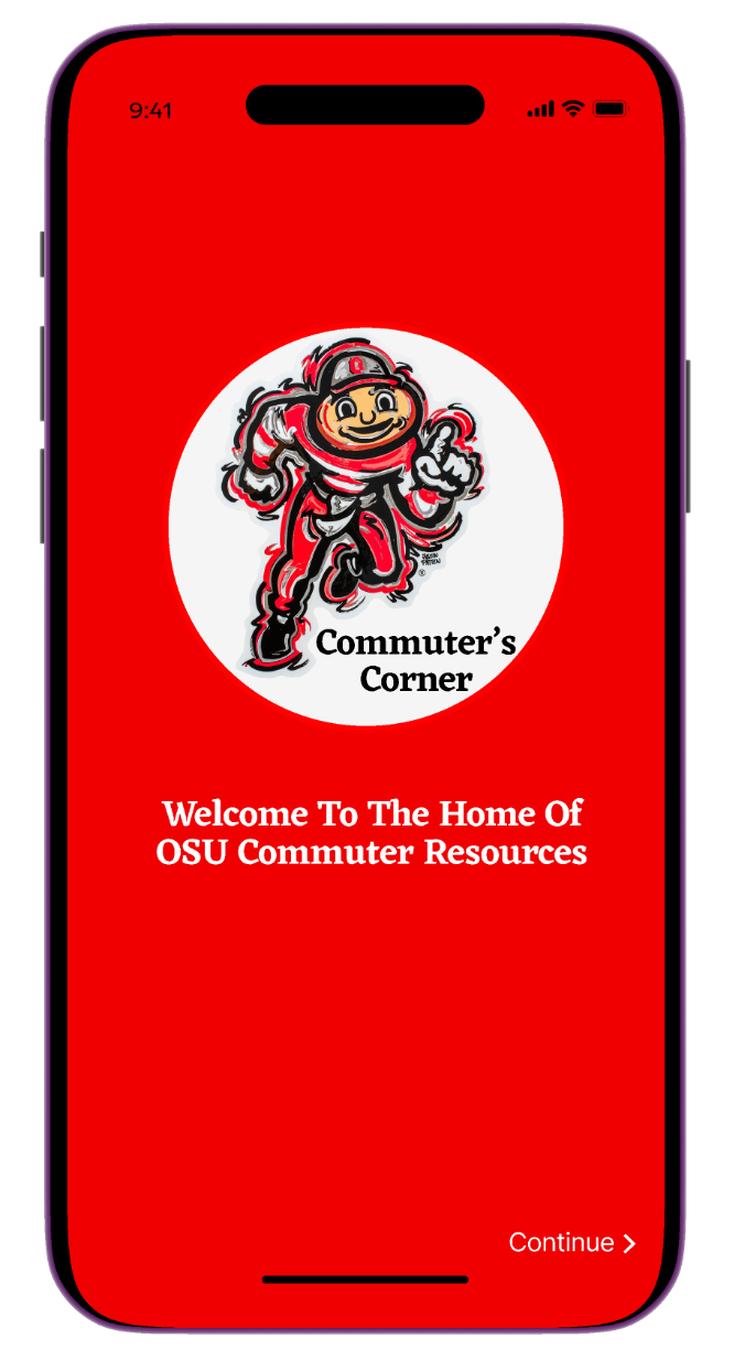 This wireframe shows the first thing users are welcomed to when they use the commuter's corner app.