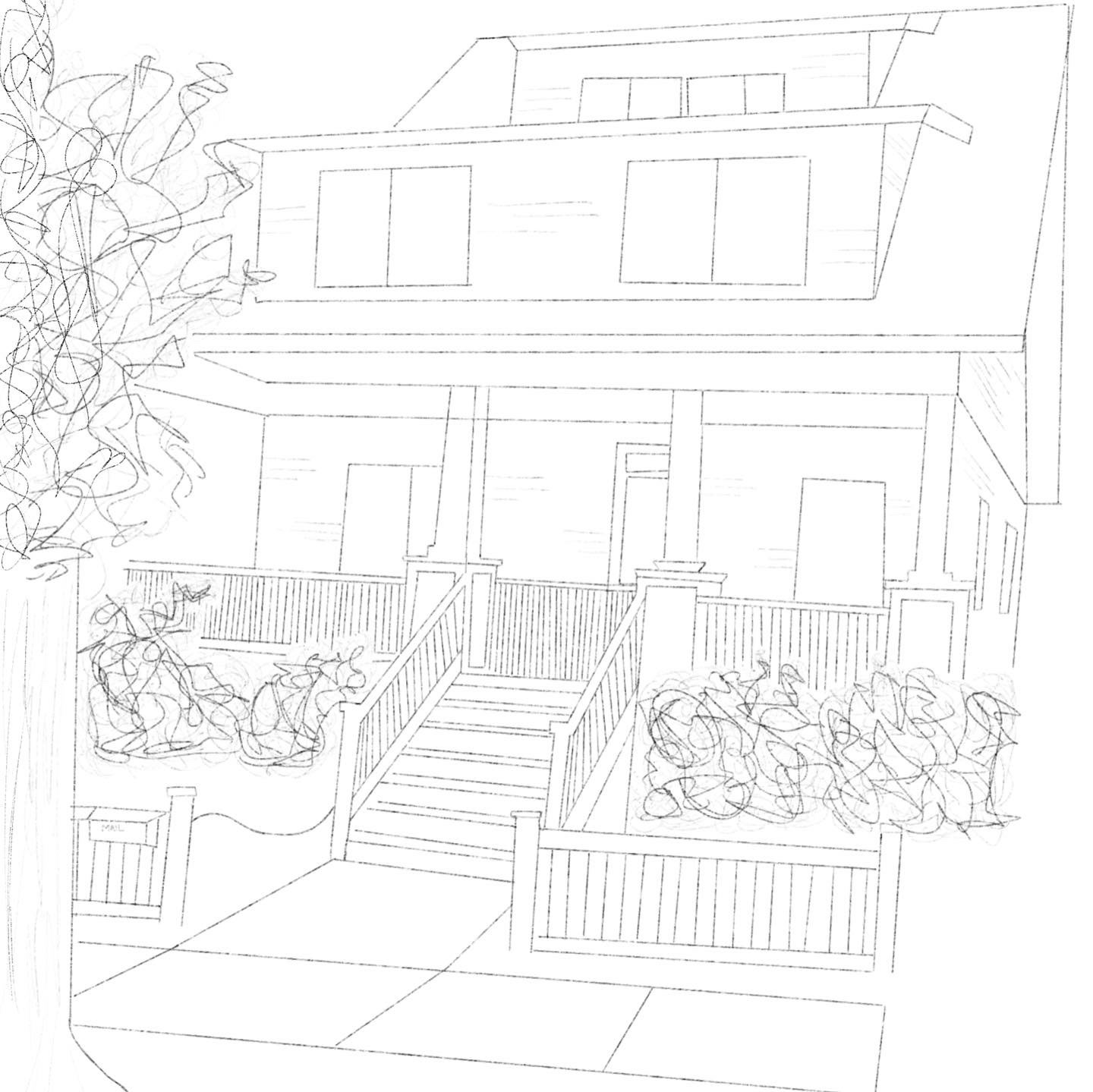 Initial sketch of a commissioned home portrait.