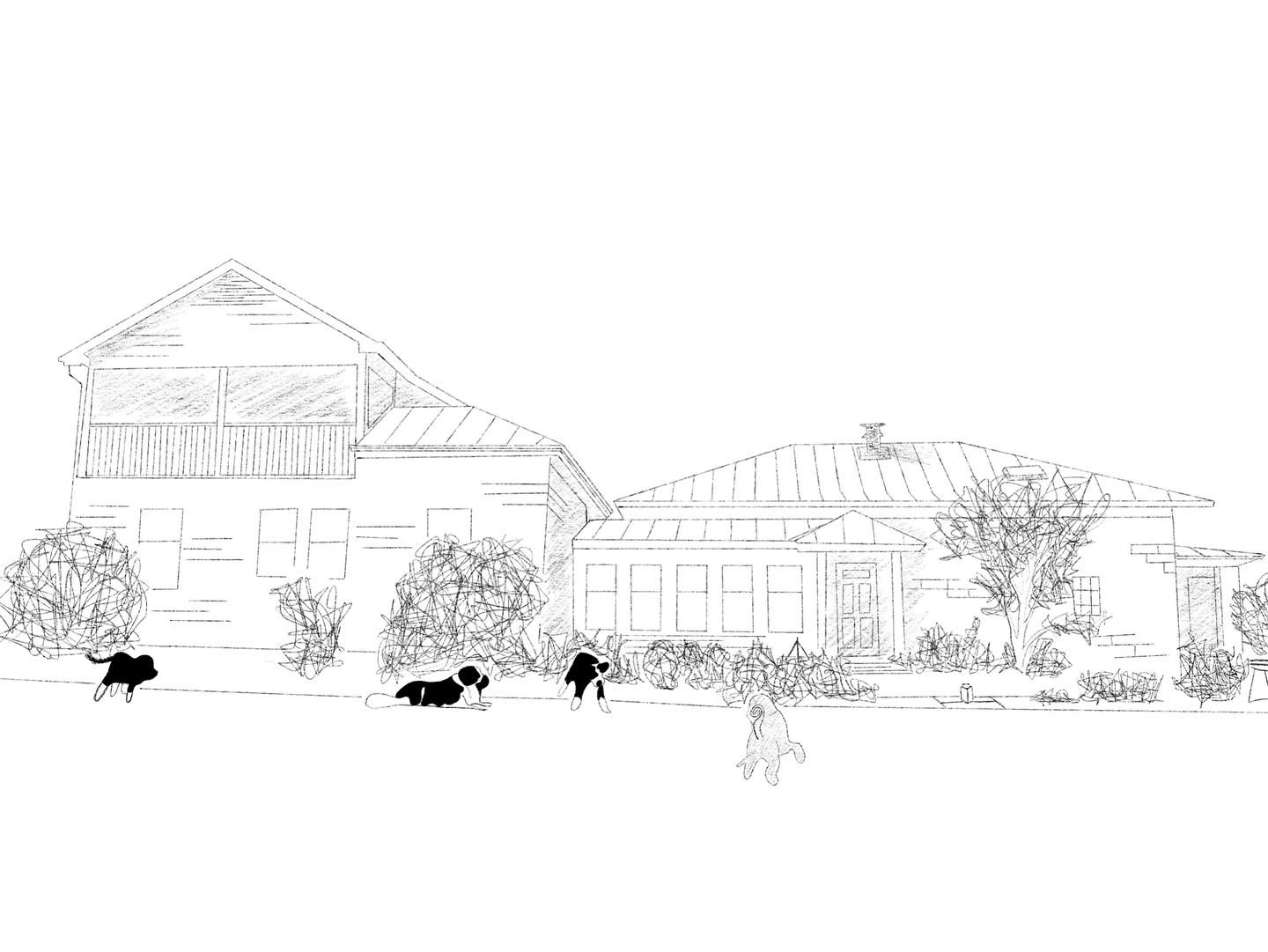 Initial sketch of a commissioned home portrait.