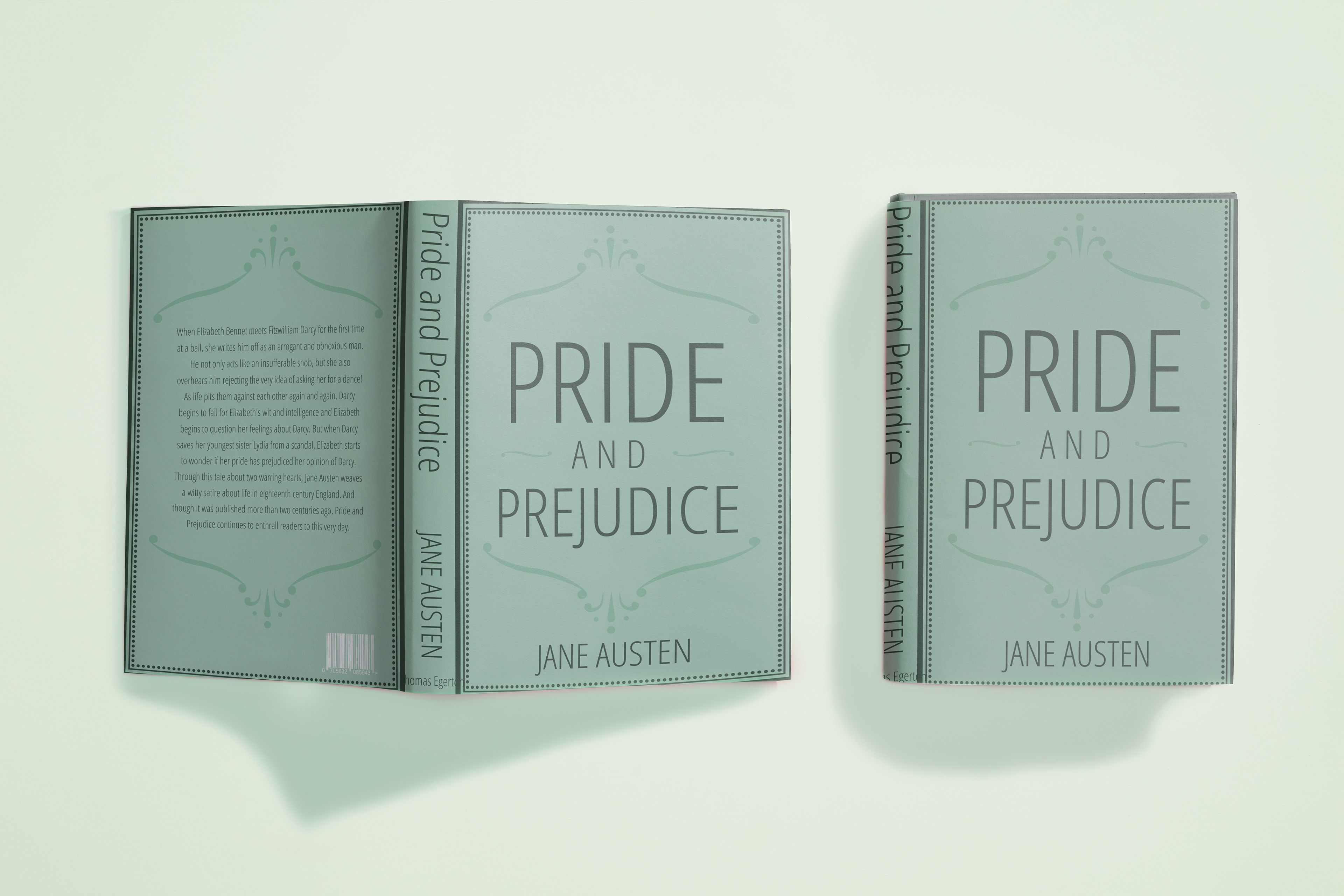 Pride and Prejudice. A beautifully told story about first judgements and young love. When creating this I found that most redesigned covers for old books like this one were designed to look old. I wanted to bring this book into the 21st century with a modern, yet classy jacket to match such a classic.