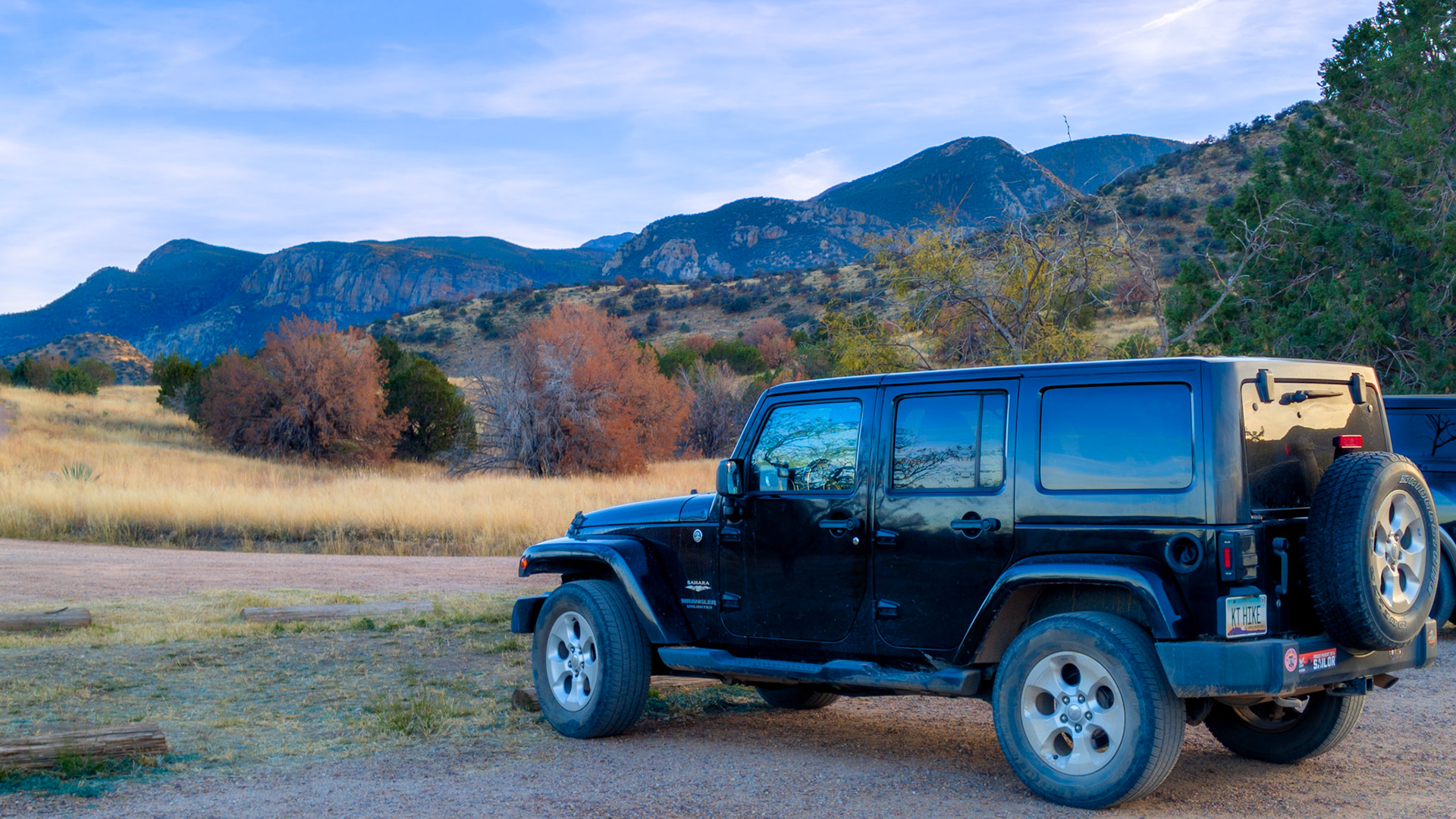 Jeep pose with the early evening Huachuca mountains in the background