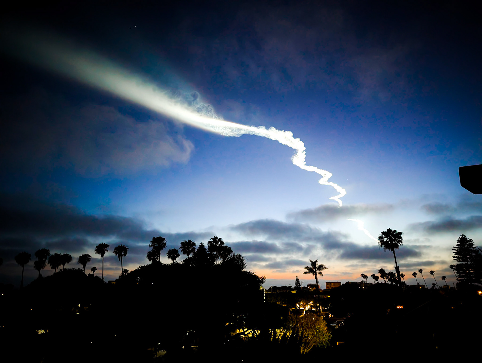 Rocket trail at sunset
