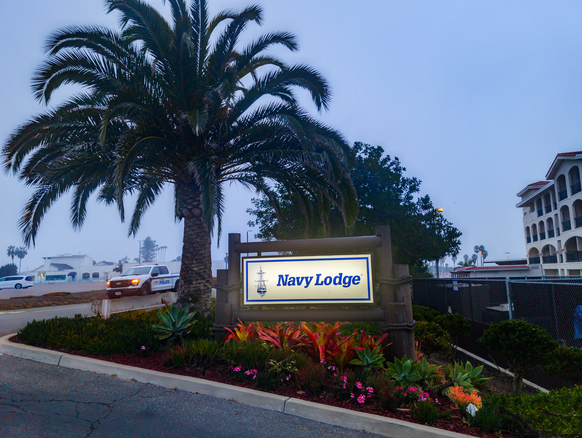 Pulling into the Navy Lodge