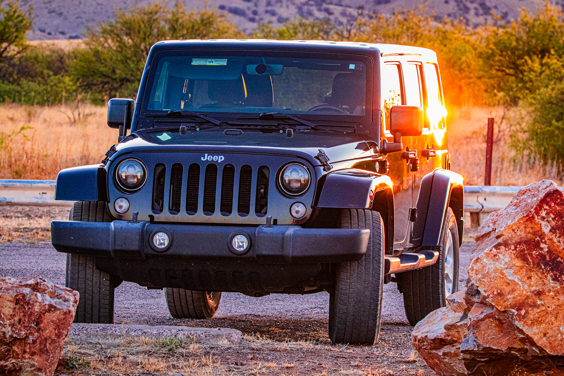 Sun glint on the Jeep
