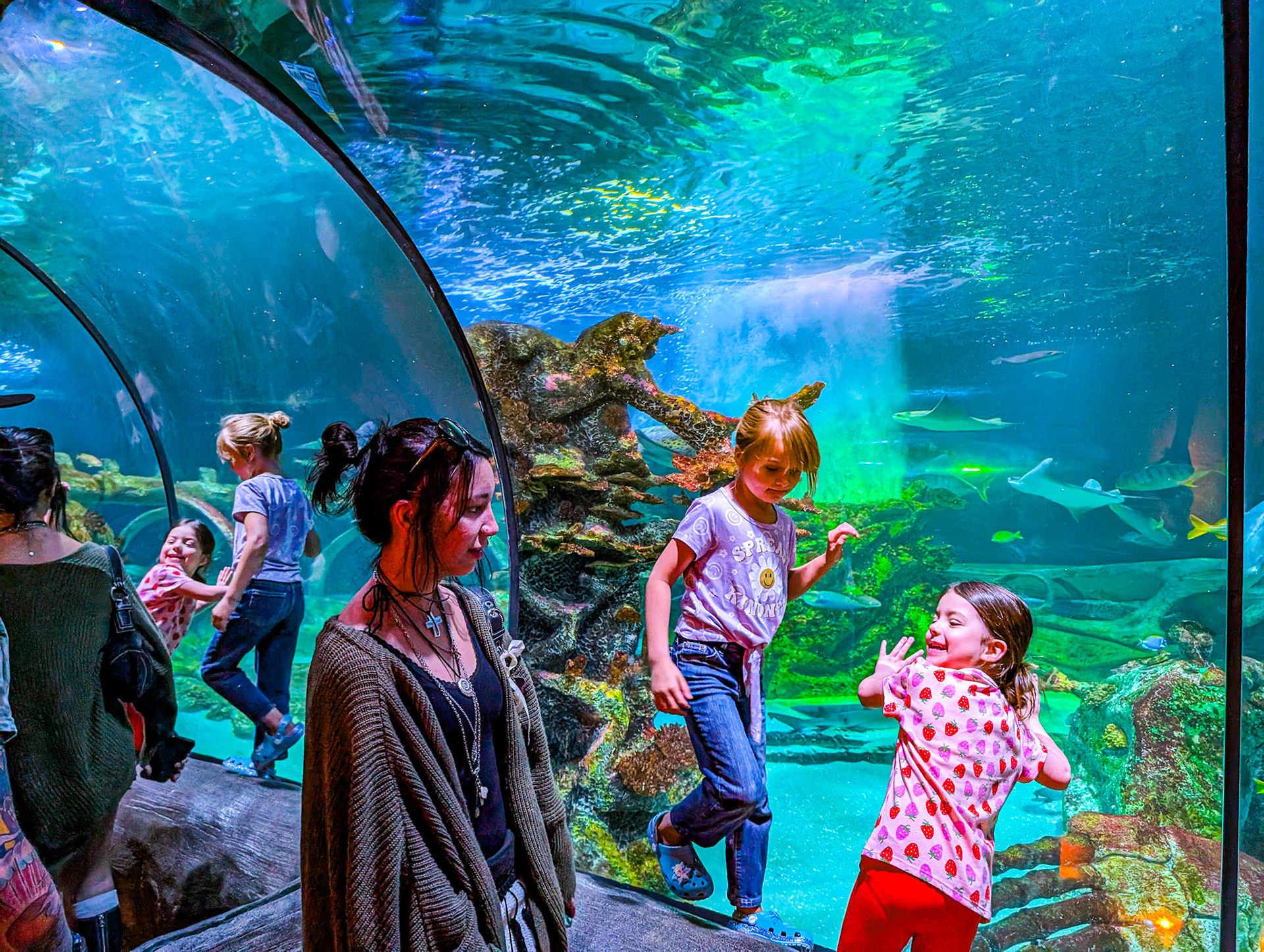 My daughter and granddaughters at the aquarium