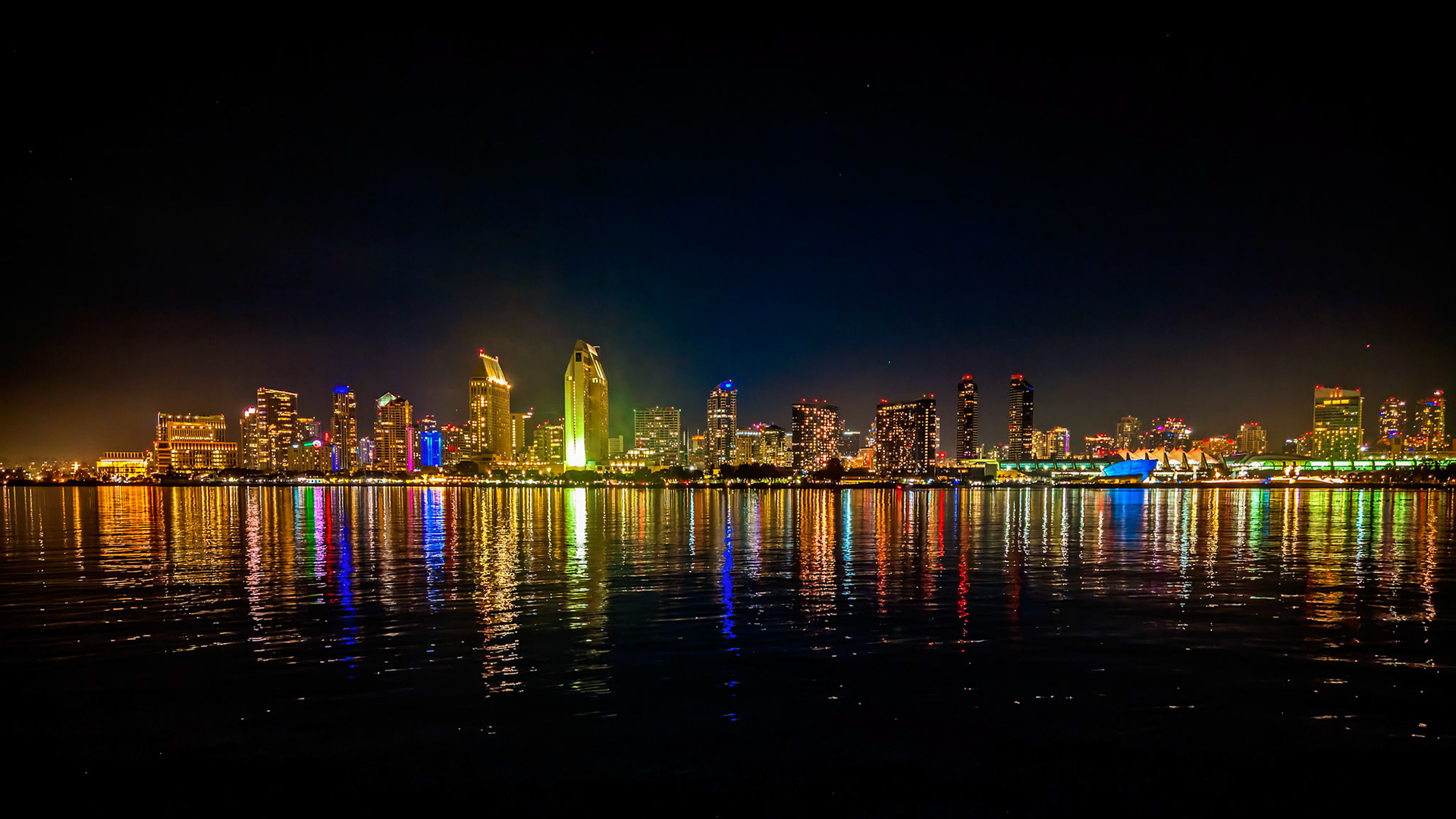 San Diego harbor lights at night