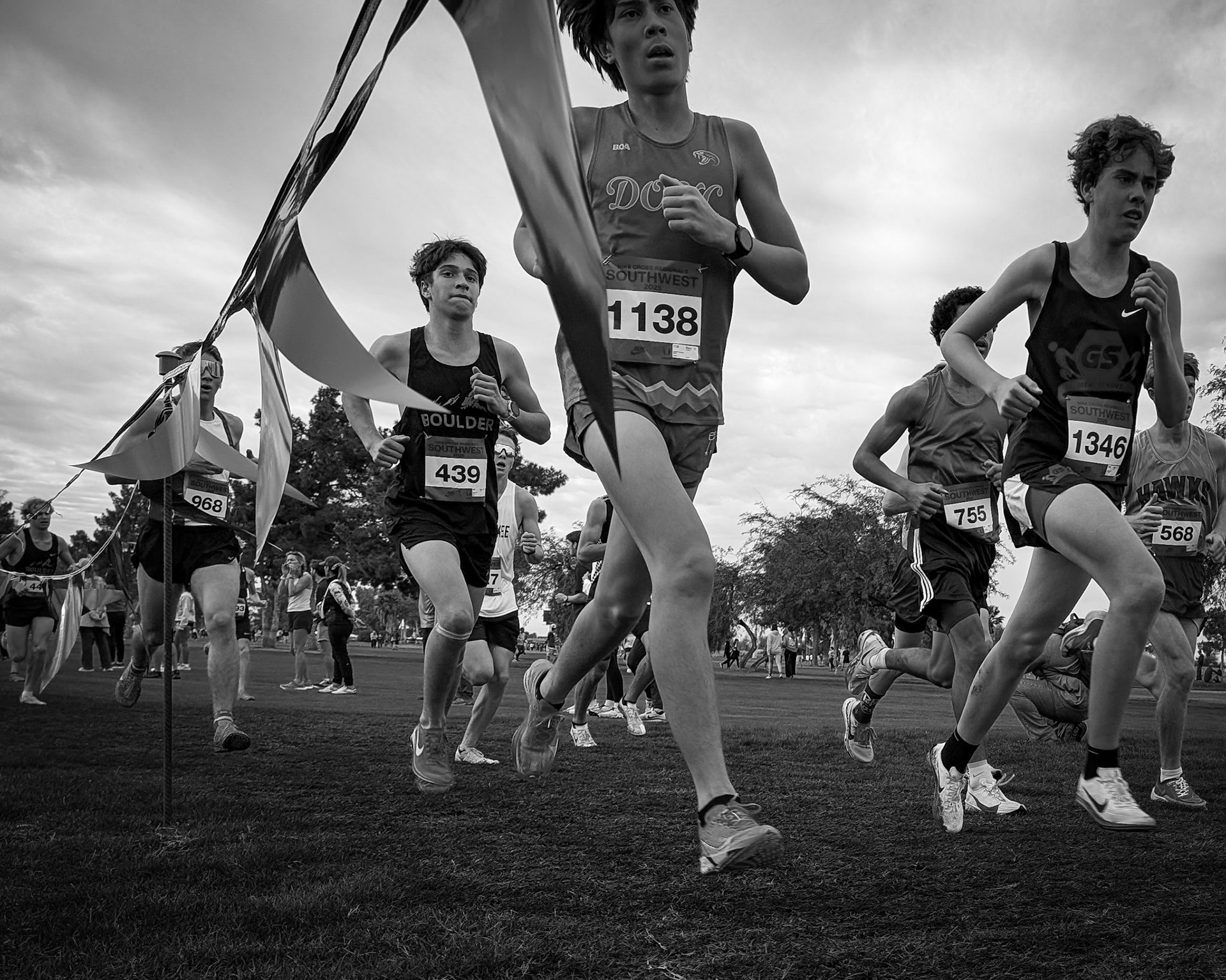 Down low view of cross country runners