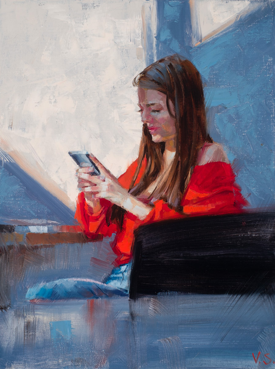 Woman with Phone, 2023, 40 x 30 cm