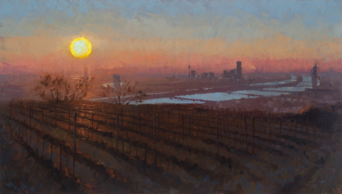 Wienblick bei Sonnenaufgang, 2022, 80 x 140 cm,