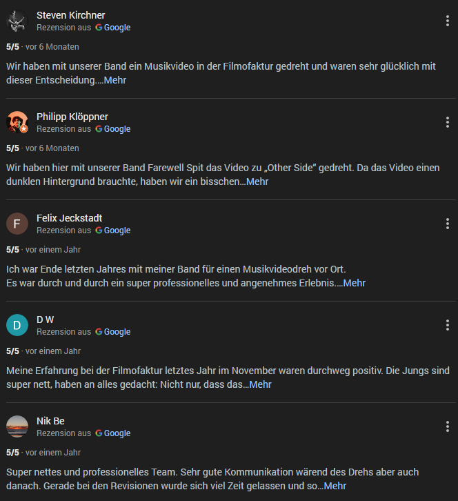 filmofaktur Filmstudio für Musikvideos bei Köln in Euskirchen - Rezensionen von Google