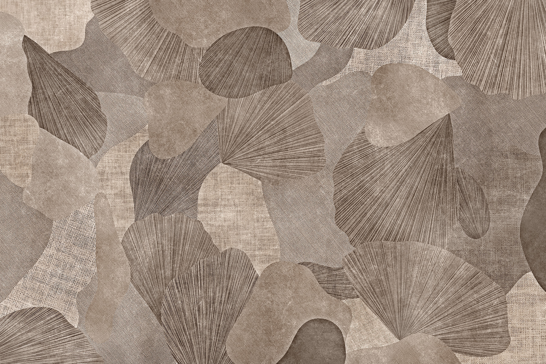 Lorenso Brisel wallpaper with graphic ginkgo leaf design in earthy natural colors.
