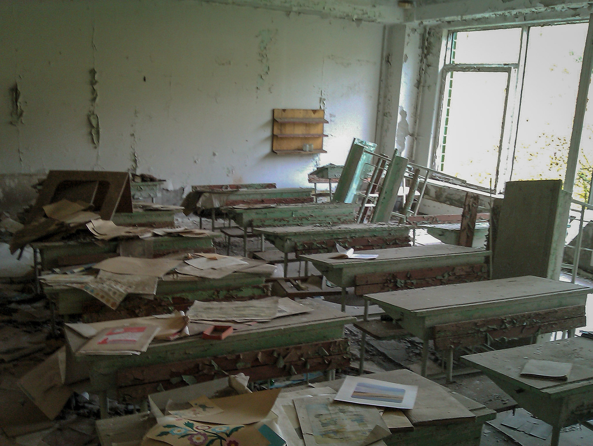 Evacuated classroom in Pripiat, Chernobyl