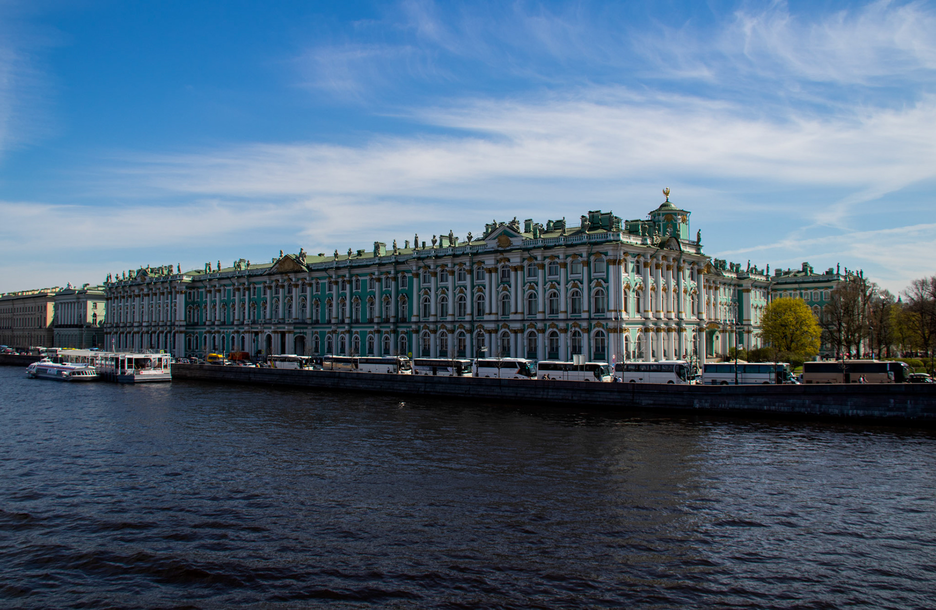 Tourist busses at The Winter Palace, St Petersburg