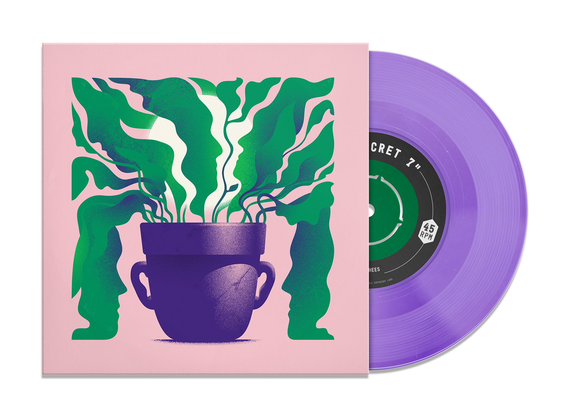 Illustrated record sleeve showing an urn resembling a human head, with green leaves growing from its top shaped like faces.