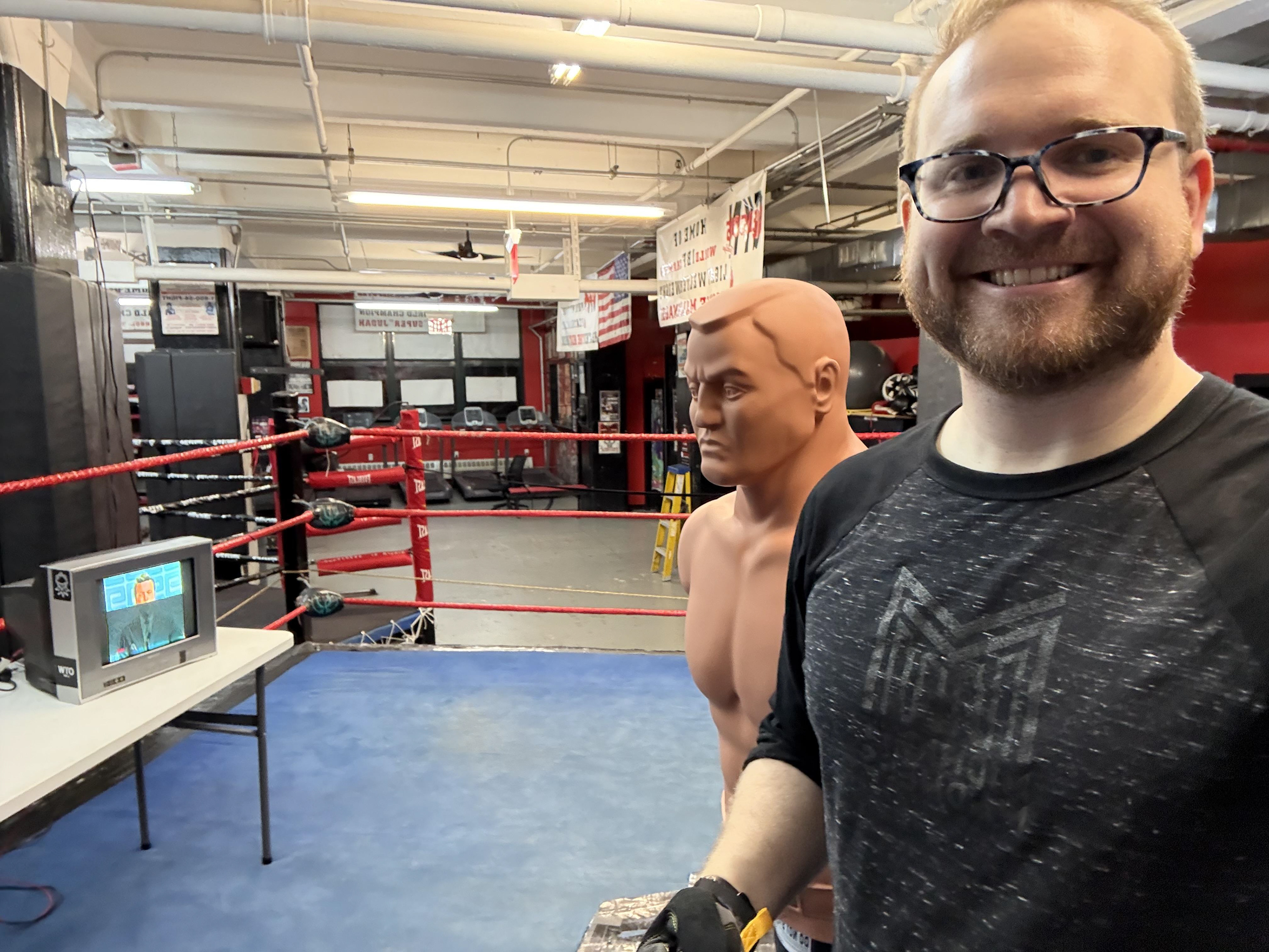 Installing accelerometers connected to iPads connected to CRT TVs at Gleason's Gym for a boxing puzzle. 
