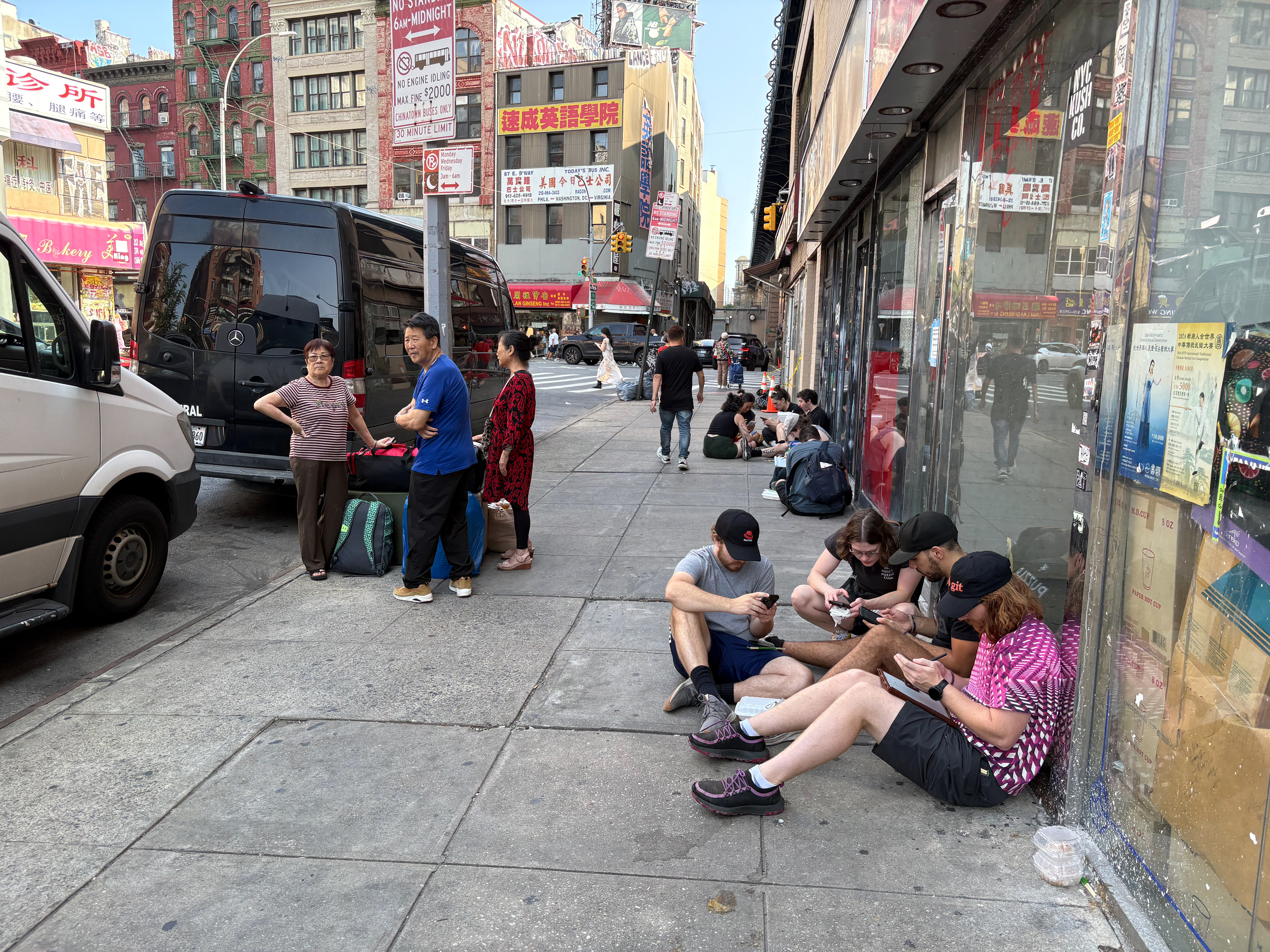 Puzzlers outside the East Broadway Mall - TBH I didn't expect them to sit on the sidewalk, but they're locked in. 