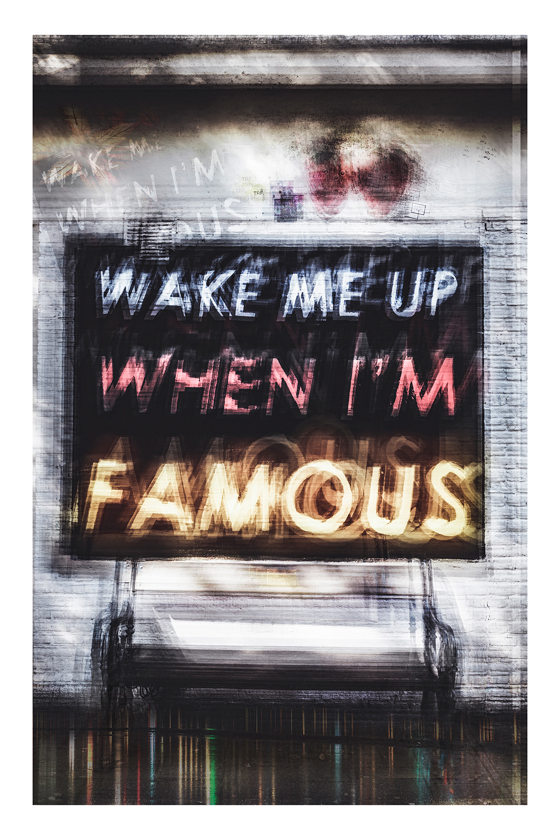 WAKE ME UP WHEN I’M FAMOUS,  Because being ordinary is a crime. Because validation is the new religion. Because fame fixes everything, right? We scroll, we pose, we perform. Dreaming in filters, sleeping in algorithms. Don’t wake me up,  just make sure the likes keep coming.  