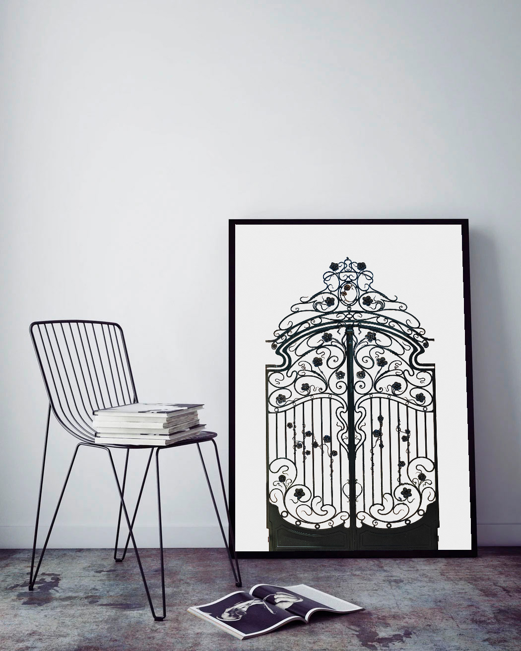 Minimalistisk fotokunst fra Paris vist som vægkunst i bolig. Arkitektur isoleret i rene former og grafiske linjer.
