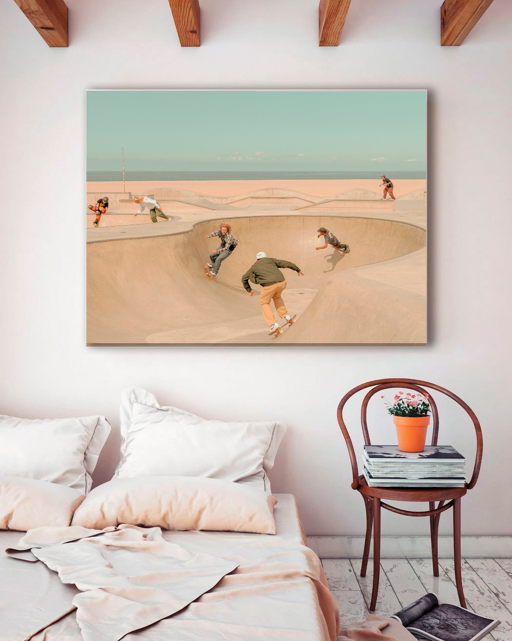 Fotokunst fra Venice Beach ophængt i hjem. Urbant liv, lys og rå energi som moderne kunstprint.