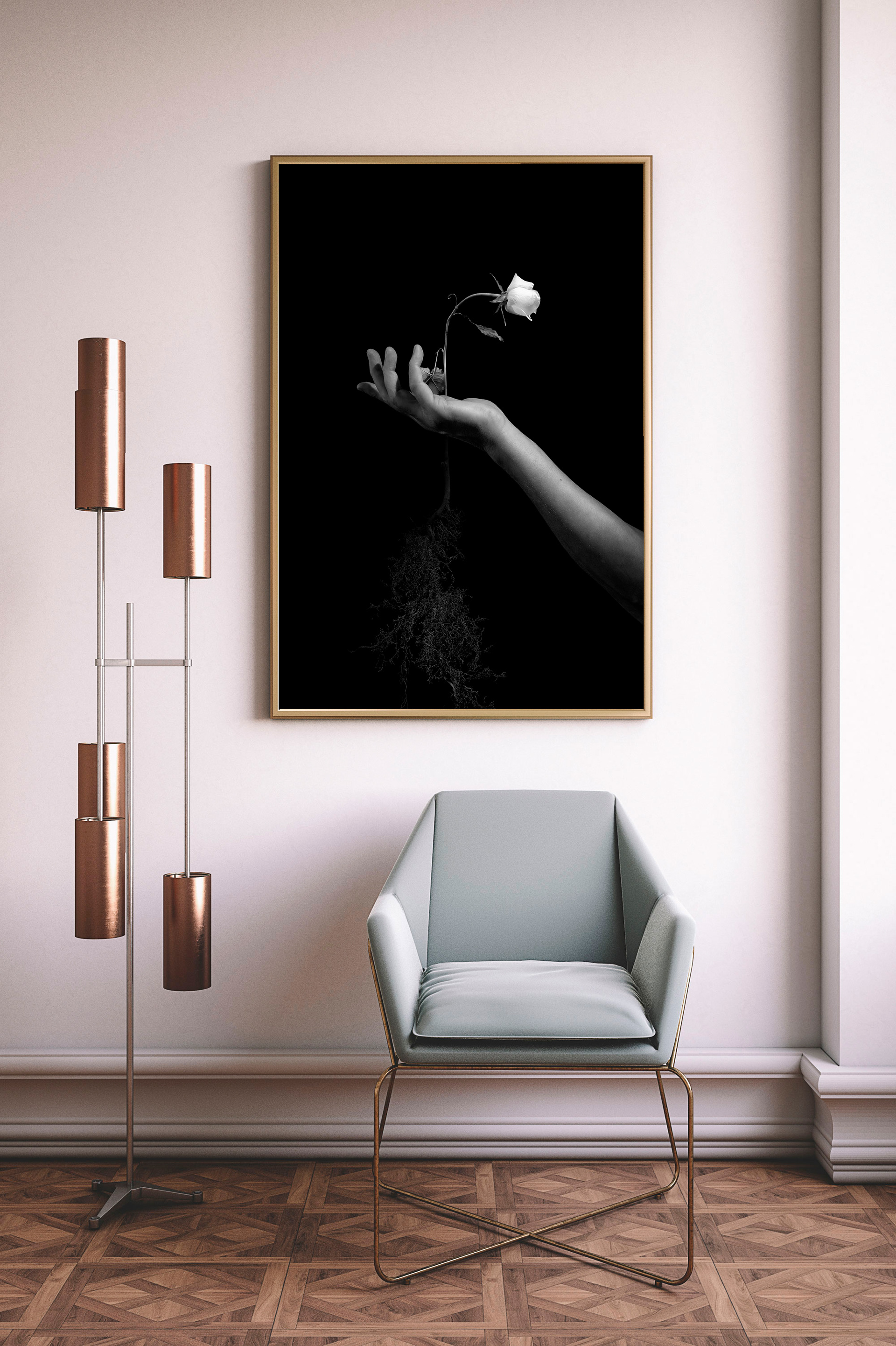 Konceptuel fotokunst som moderne vægkunst i hjem. Surrealistiske og kreative billeder skabt i Photoshop.