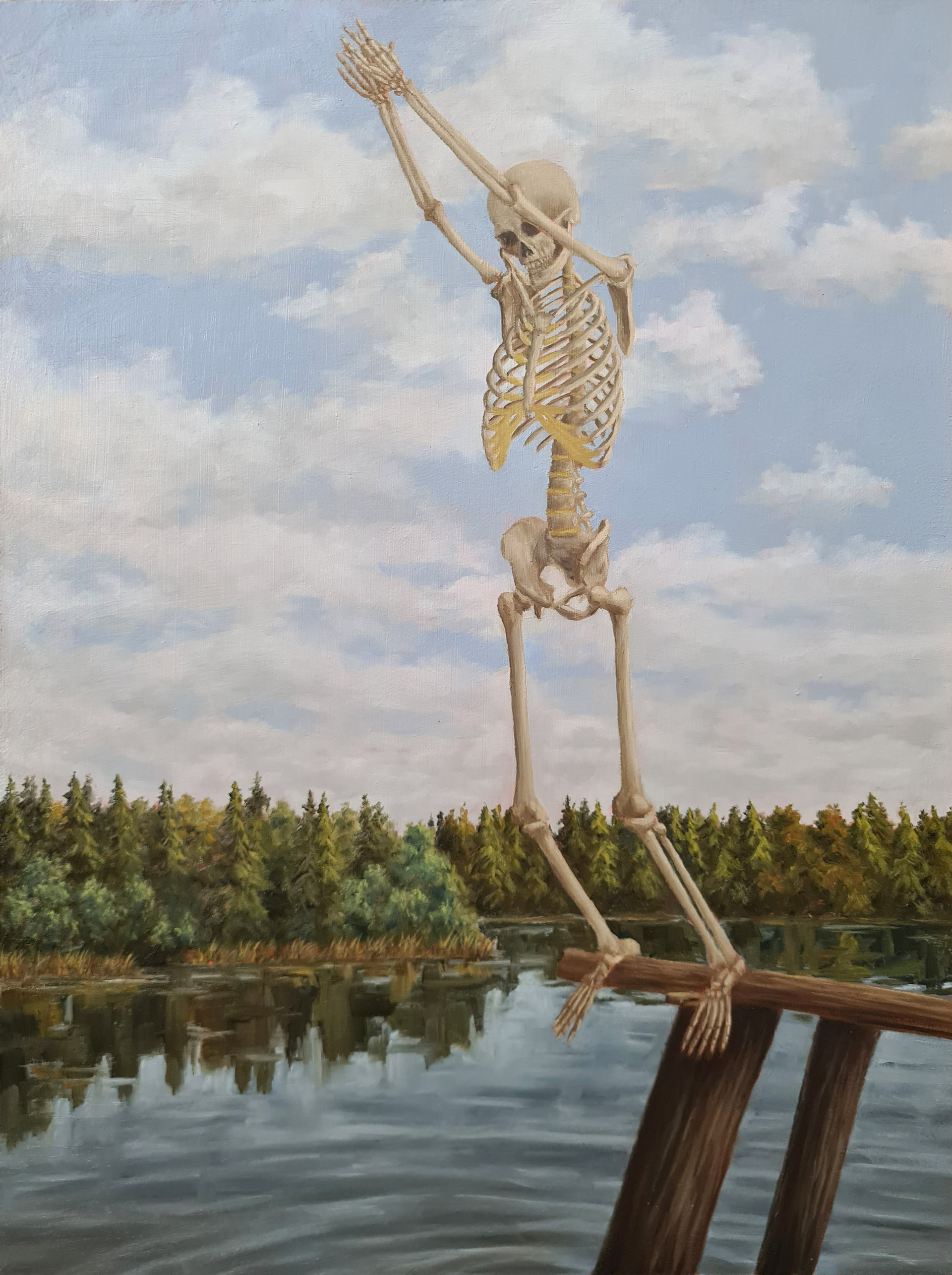 The jump, oil on mdf-board, 2024
