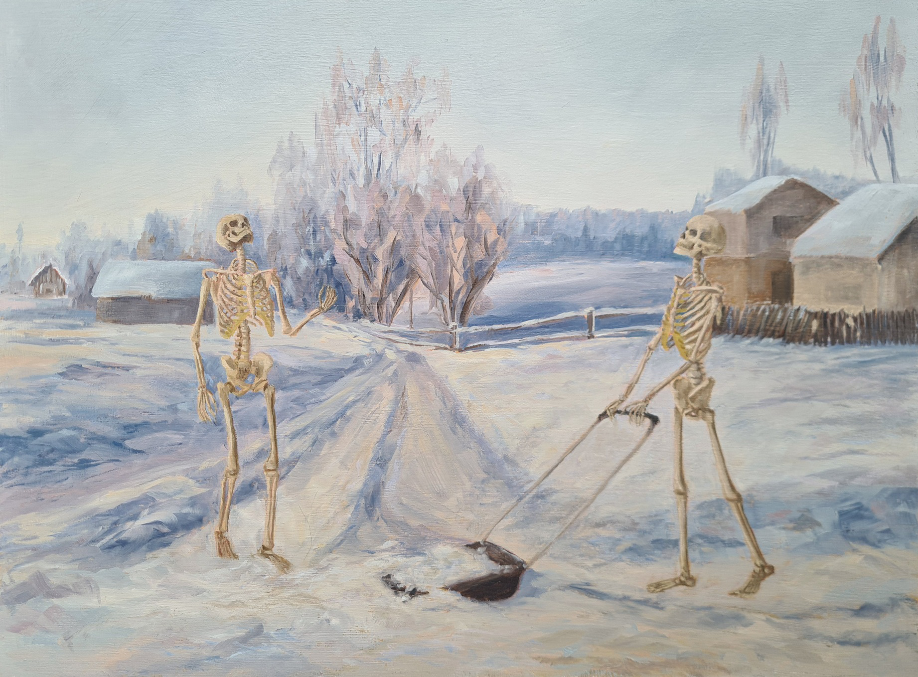 Winter morning, oil on mdf-board, 2024