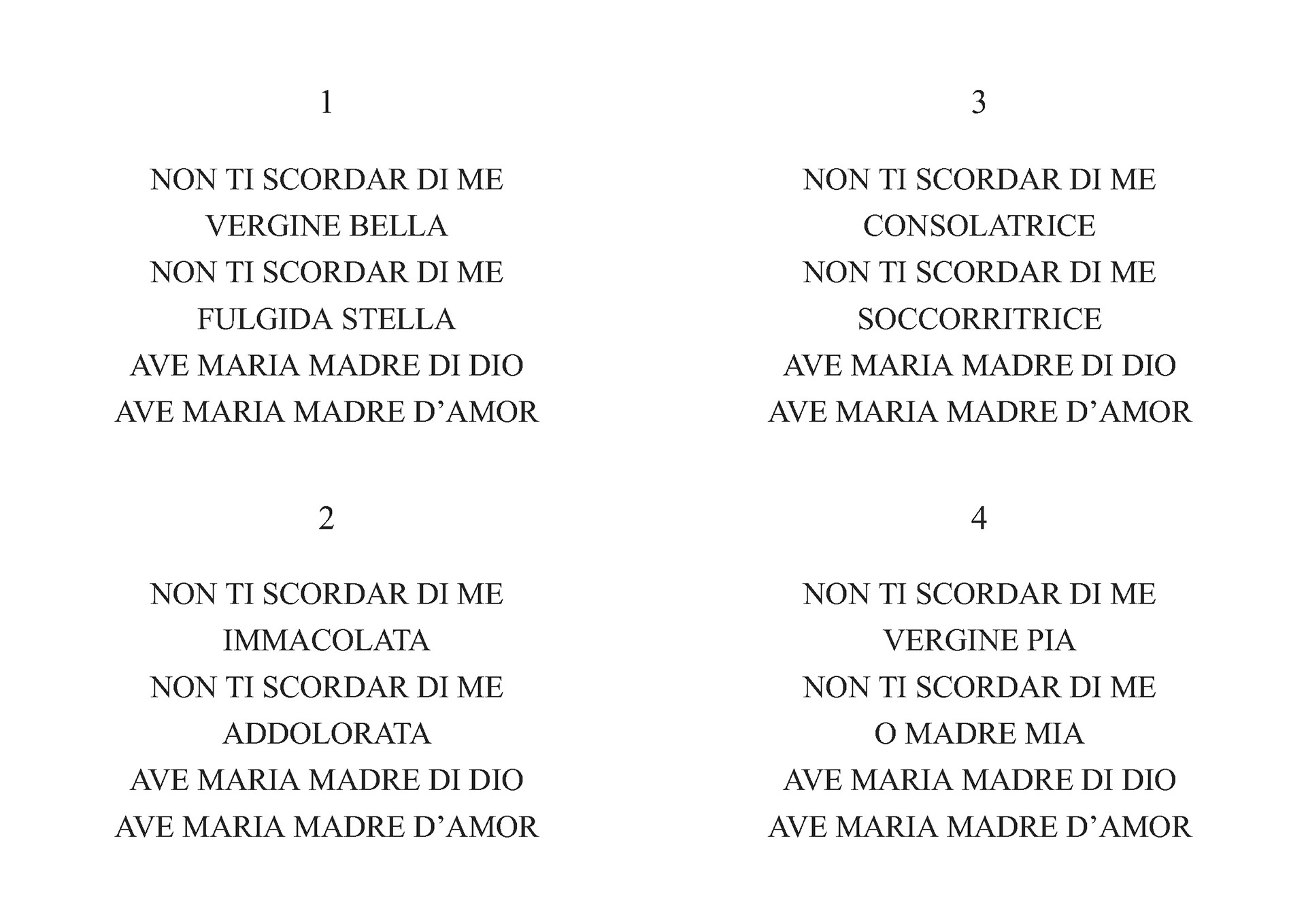 Canzone alla Vergine Addolorata "Non ti scordar di me" (testo)