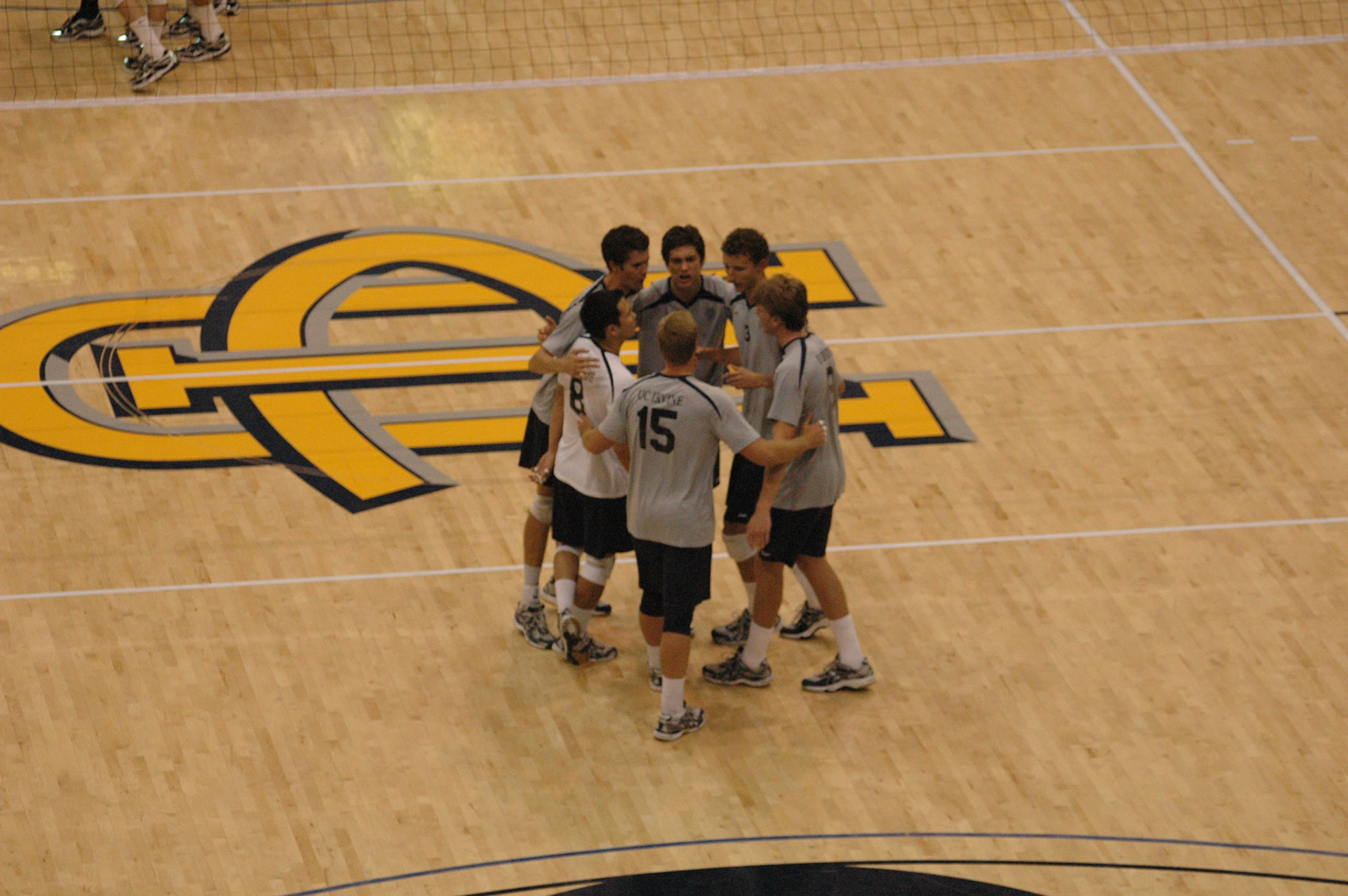 UC Irvine's Men's volleyball team gathers in their match against USC at the Bren Events Center in Irvine, California on Apr. 29, 2009.