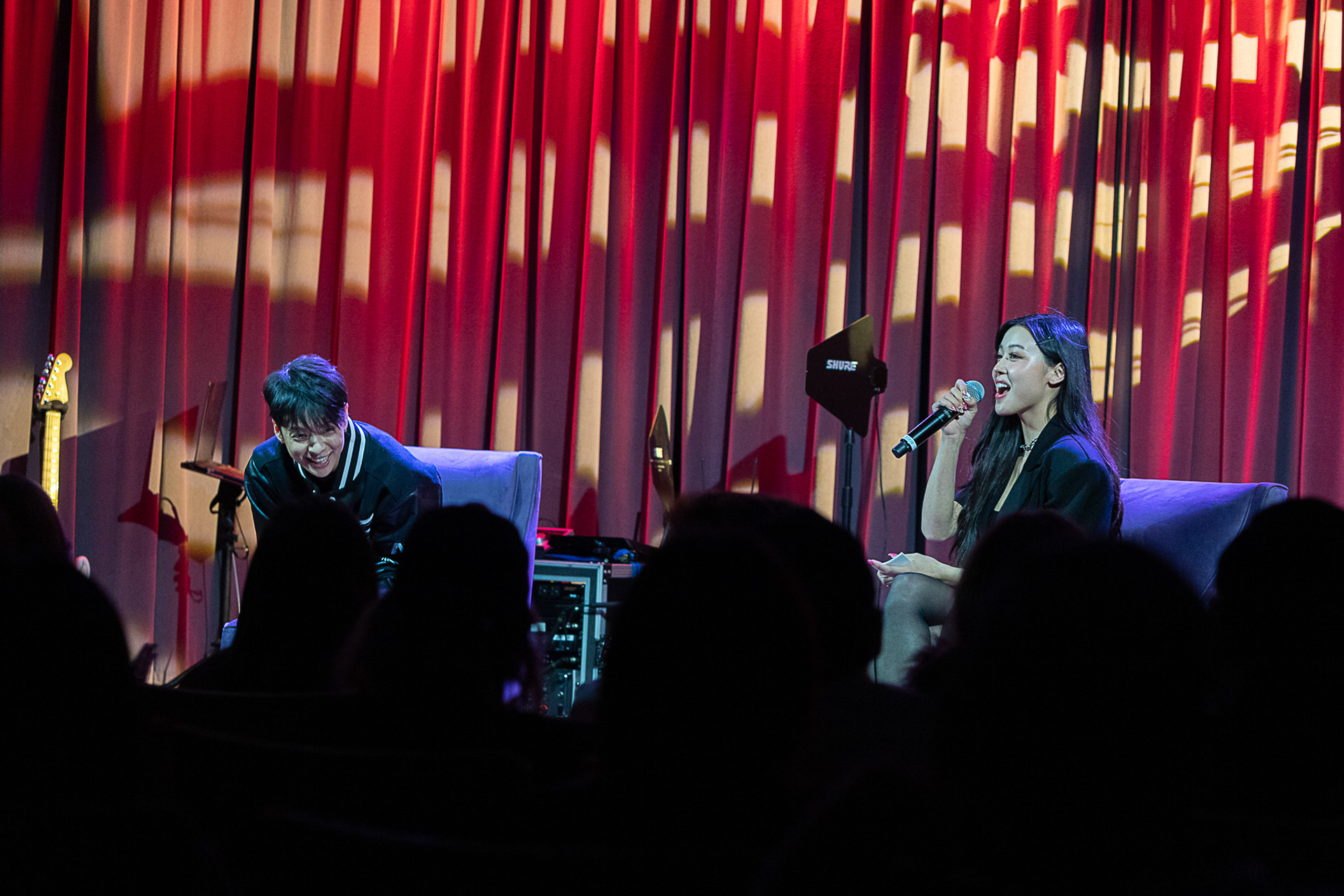 Emily Mei (right) interviews Amber Liu (left) at the Grammy Museum as part of the Global Spin Live series on Feb. 23, 2022.