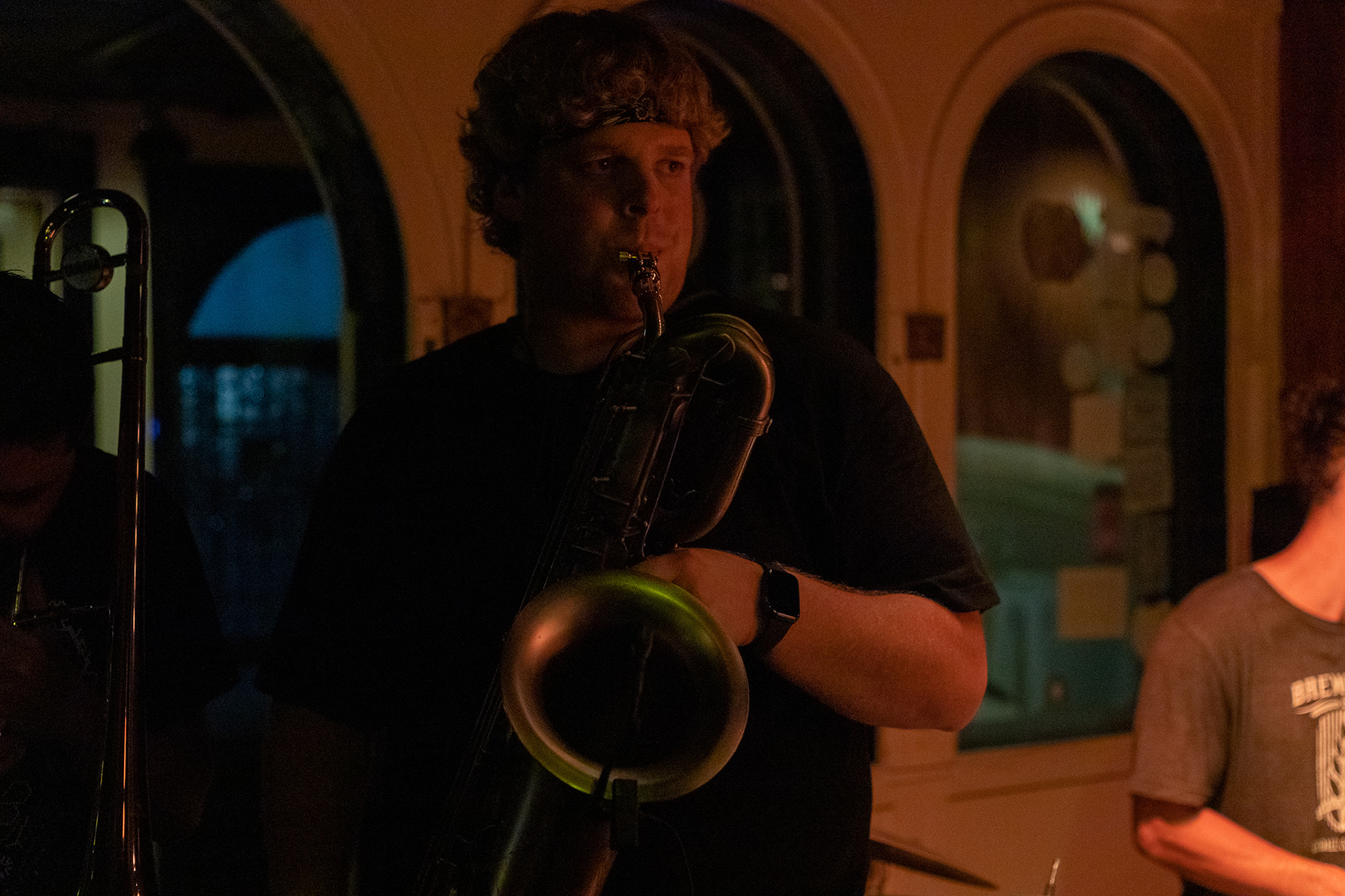 Kyle of The Tens on the sax performs at The Dresden in Los Angeles on Aug. 12, 2019.