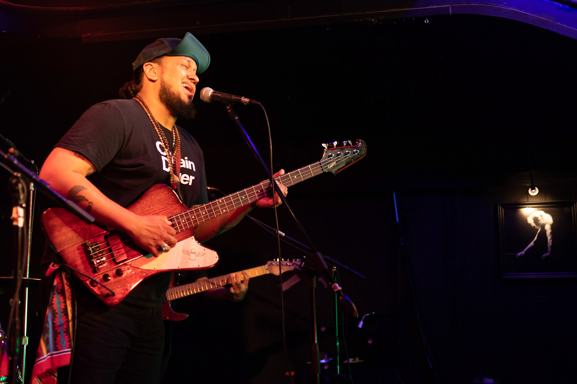Bass Ronnie Nells of Westside Wisemen performs at Harvelle's Santa Monica on Jun. 7, 2019.