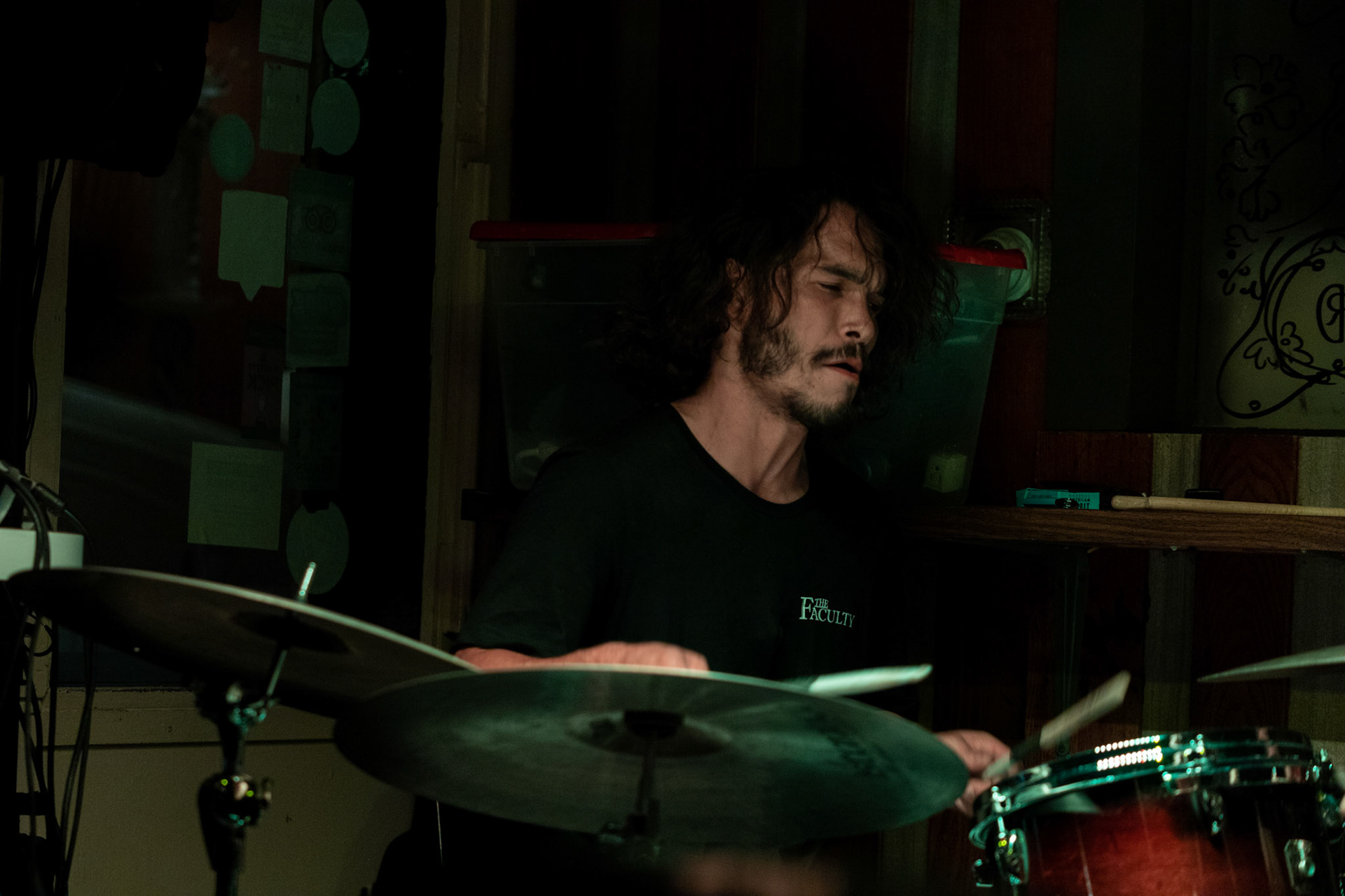 Nick, the drummer of The Tens, performs at The Dresden in Los Angeles on Jul. 1, 2019.