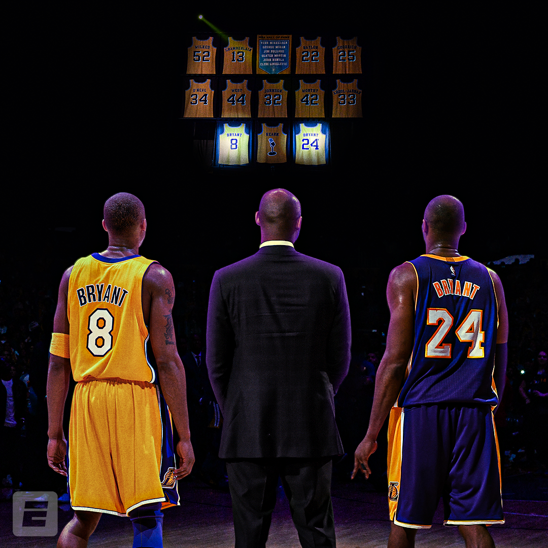Photoillustration commemorating the anniversary of Kobe Bryant's jersey retirement