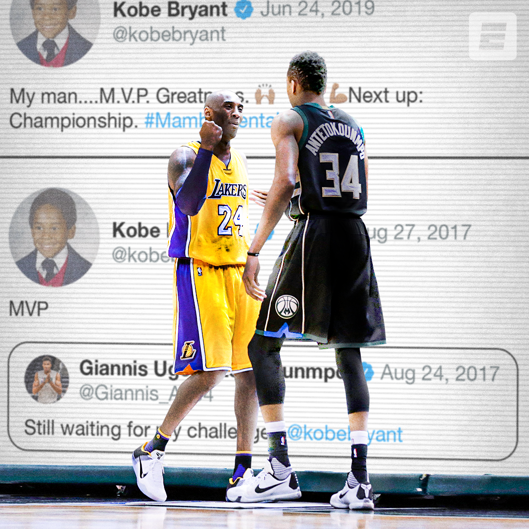 Photoillustration commemorating Giannis' fulfillment of Kobe Bryant's Twitter challenges, 2021