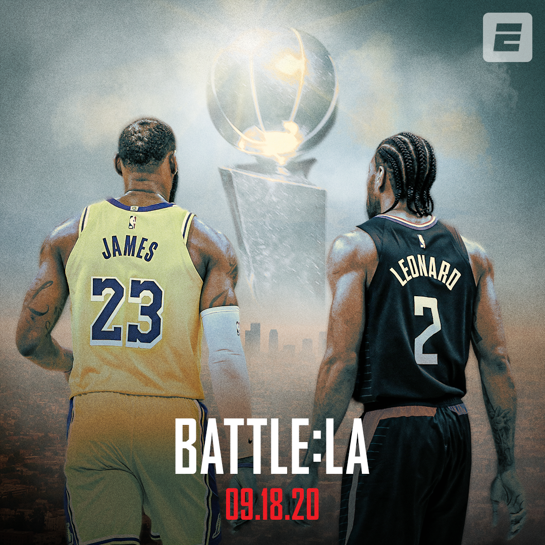 "Battle LA" pastiche commemorating the start of the 2020 Lakers-Clippers playoff series