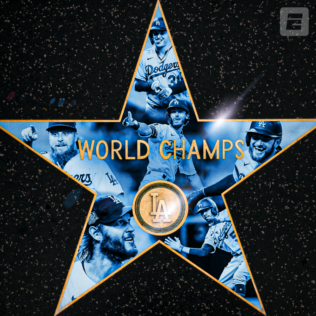 Los Angeles Dodgers Walk of Fame photoillustration announcing their 2020 World Series victory