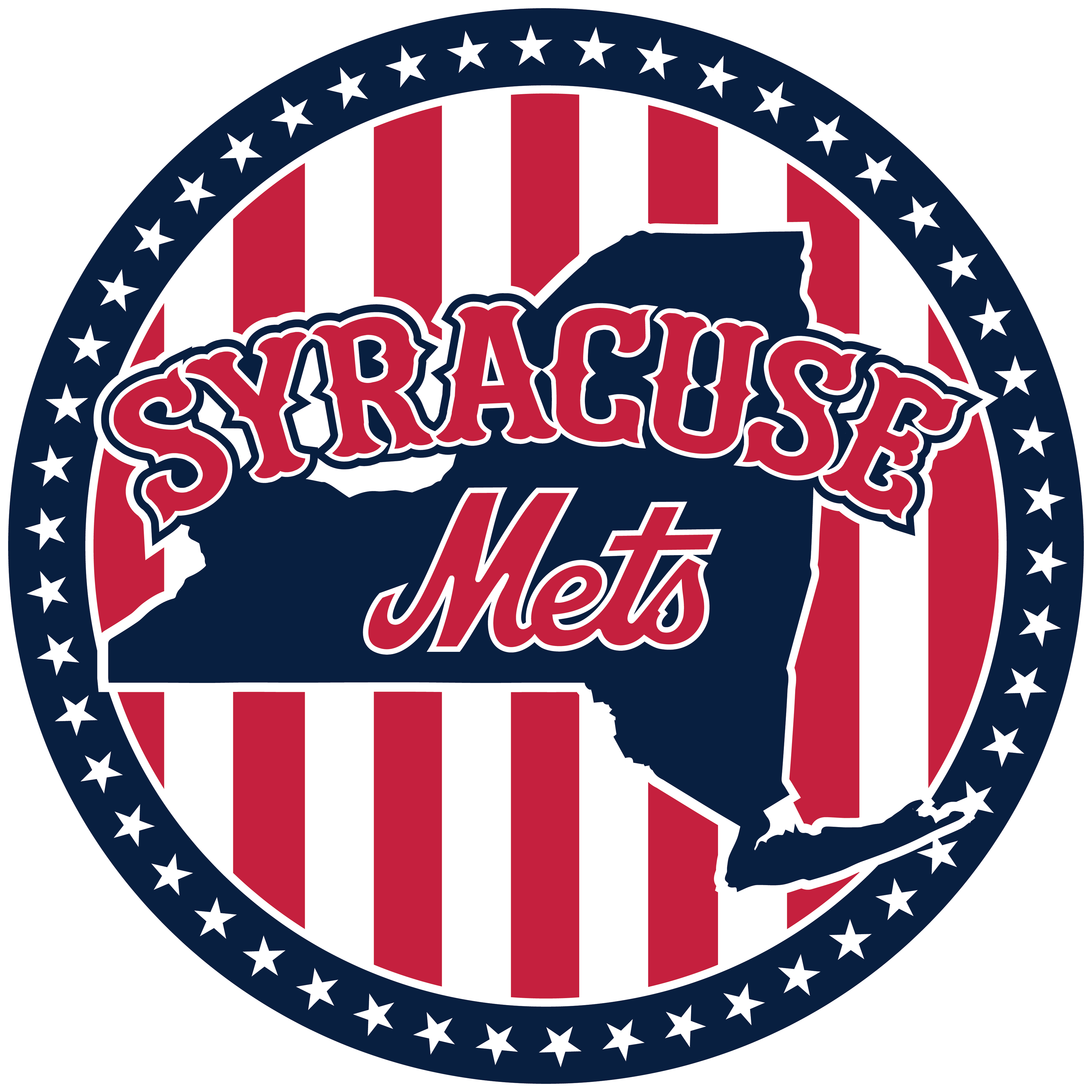 A patriotic-themed Syracuse Mets logo for a 4th of July weekend pint glass giveaway