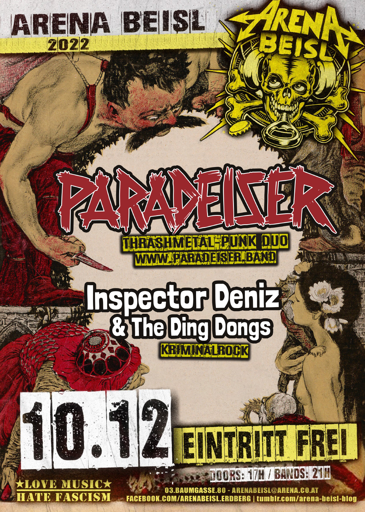 Flyer - Arena Beisl 10.12.2022 - Paradeiser | Inspector Deniz & the Ding Dongs