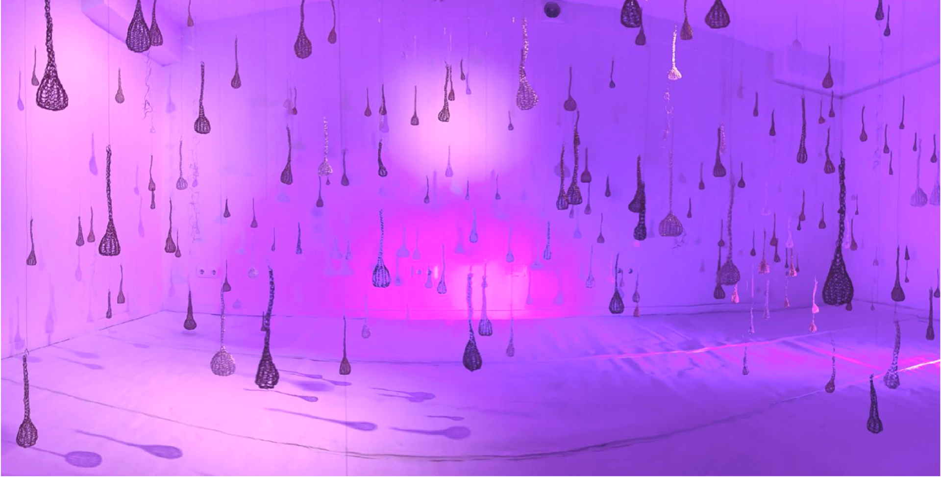 Three Hundred Tears is an installation informed by the Social Outbreak in Chile, which began on October 18, 2019, as a demand for a dignified life and basic rights. It consists of 300 hand‑knit wire tears, each representing a person injured in the eye during the protests. By September 20, 2020, documented cases had reached over 440 individuals visually aﬀected by shots to their eyes from Chilean police forces. The tears hang delicately from piano strings, creating a quiet, mournful field of suspended forms that stands as a somber testament to the human cost of the struggle for justice and fundamental rights.