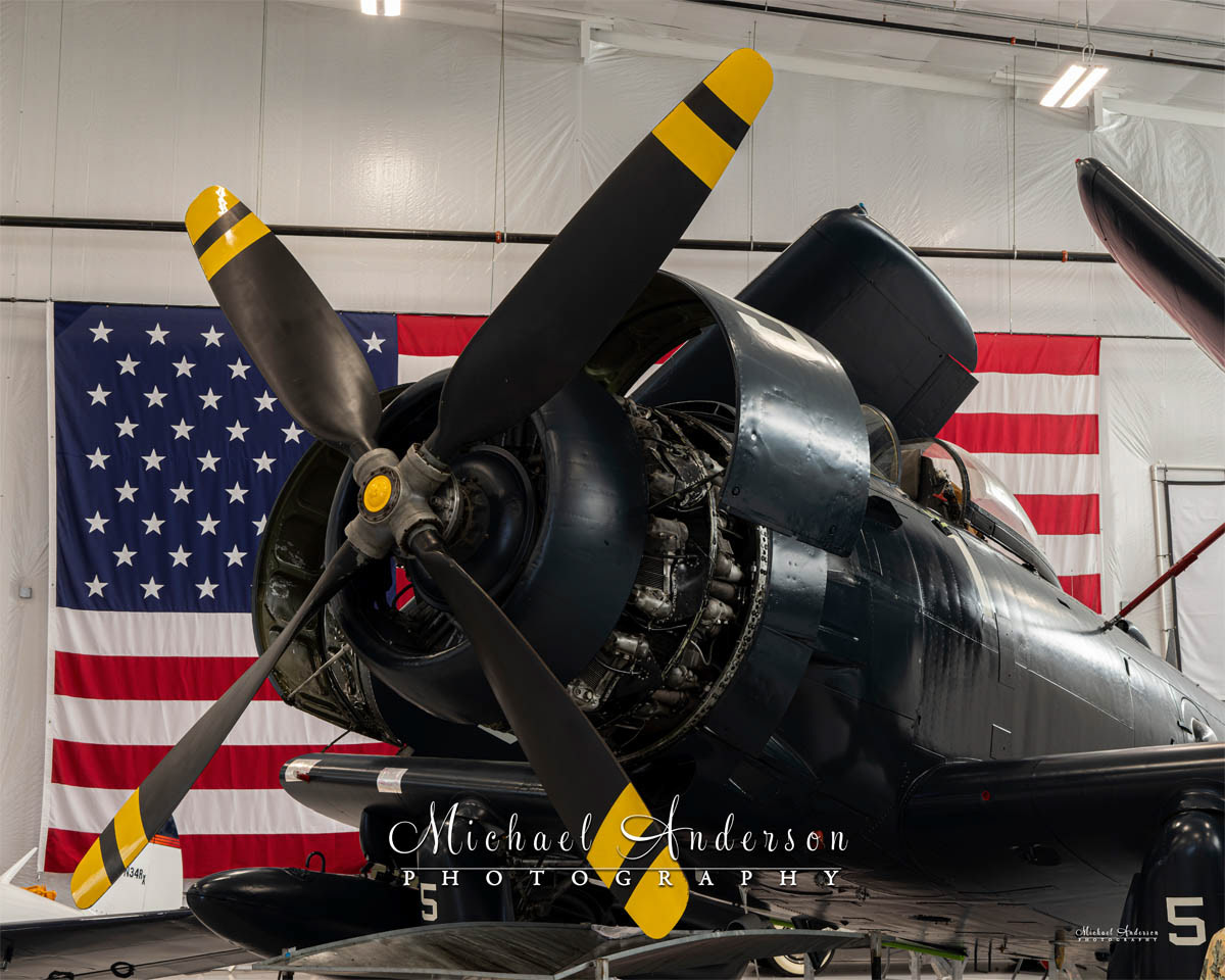 The setup photo to light-paint a 1952 AD-4N Skyraider in the hangar at Soaring By The Sea Foundation in Eugene, Oregon.