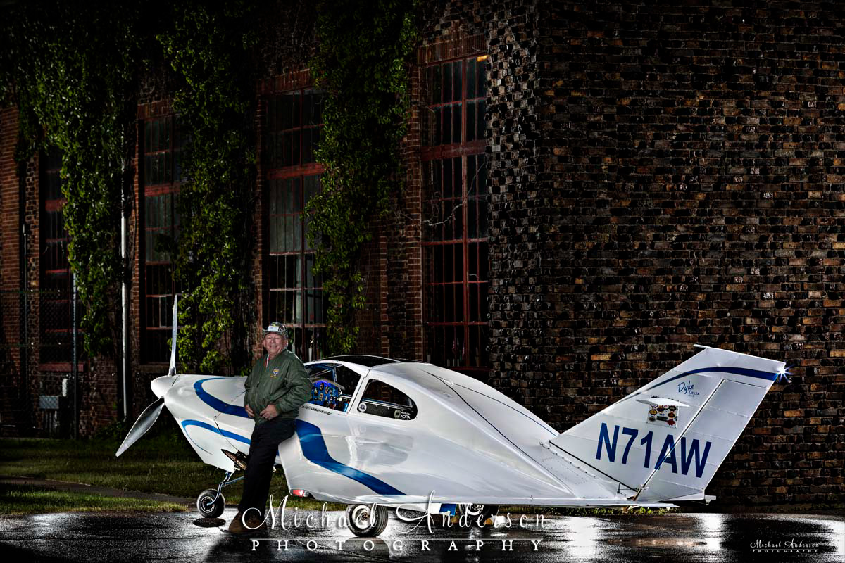 A cool light painted photograph of Dyke Delta N71AW at the Richard I Bong Airport in Superior, WI.