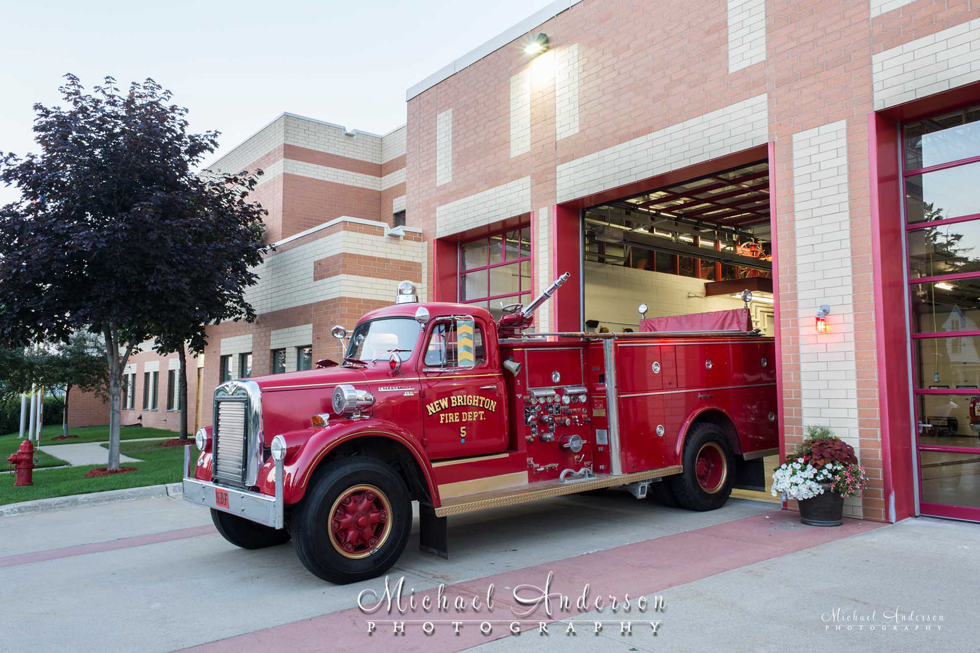 Light painted photo of New Brighton Fire Engine #5 before light painting