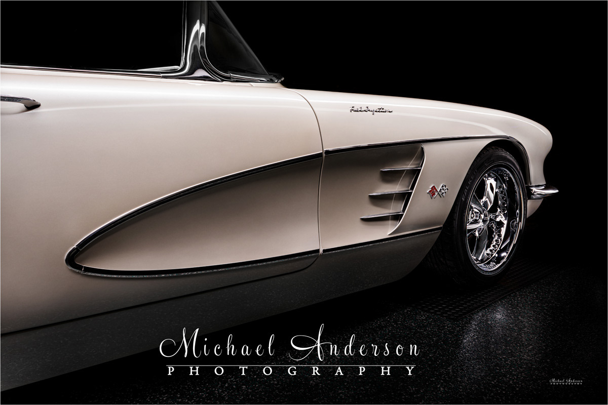 A nice light painted photograph of "The Cove" of a 1958 C1 Corvette.