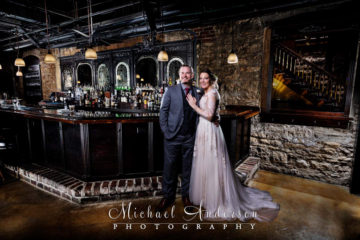 A pretty light painted wedding photograph created at "The Port, a cute bar located in St. James Hotel in Red Wing, MN.