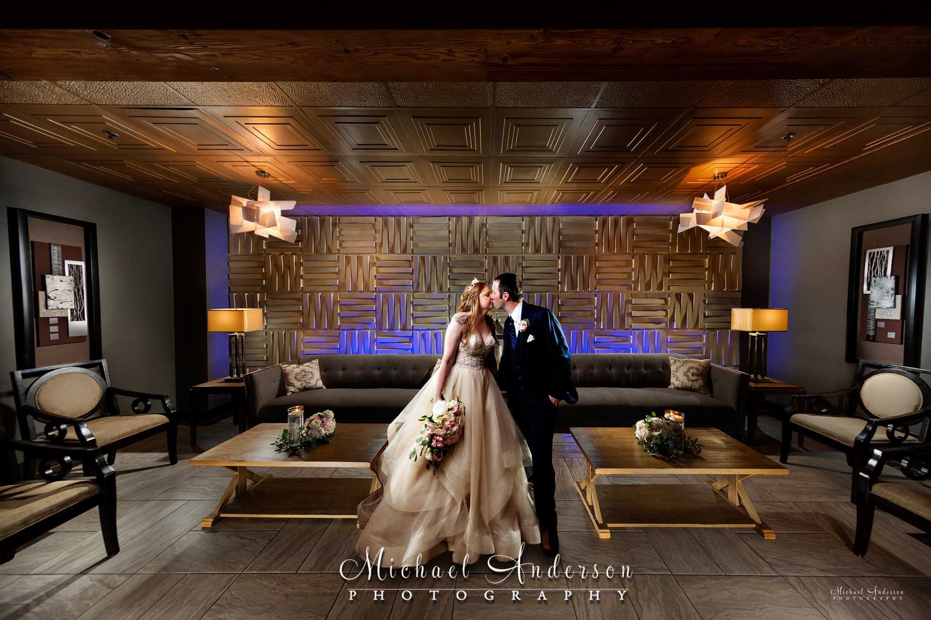 Light painted wedding photograph created in the Capitol Lounge & Bar at A'BULAE in downtown St. Paul, MN.