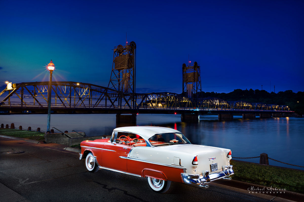A pretty light Painting of a 1955 Chevrolet BelAir that was created in downtown Stillwater, Minnesota.