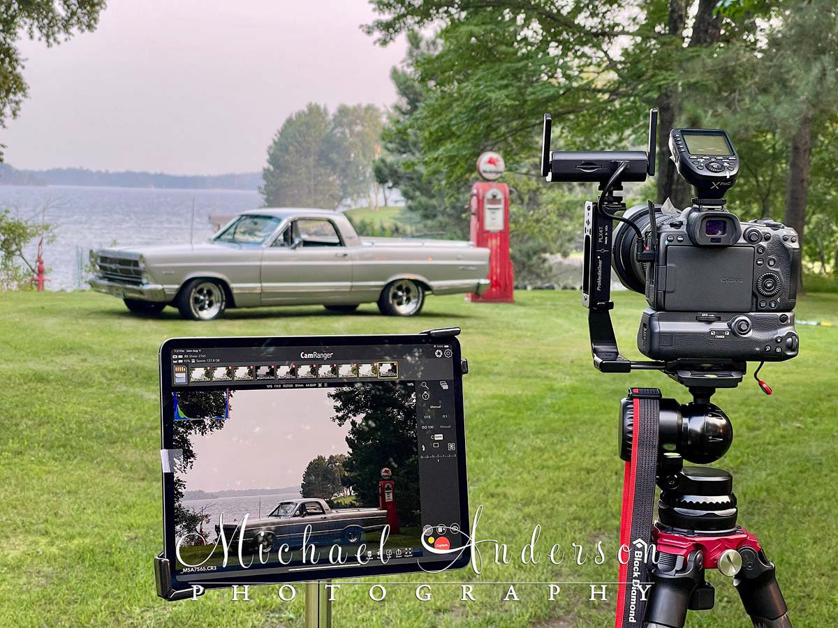 The behind-the-scenes photo for the light painting of a wonderful silver1967 Ford Fairlane Ranchero in northern Minnesota.