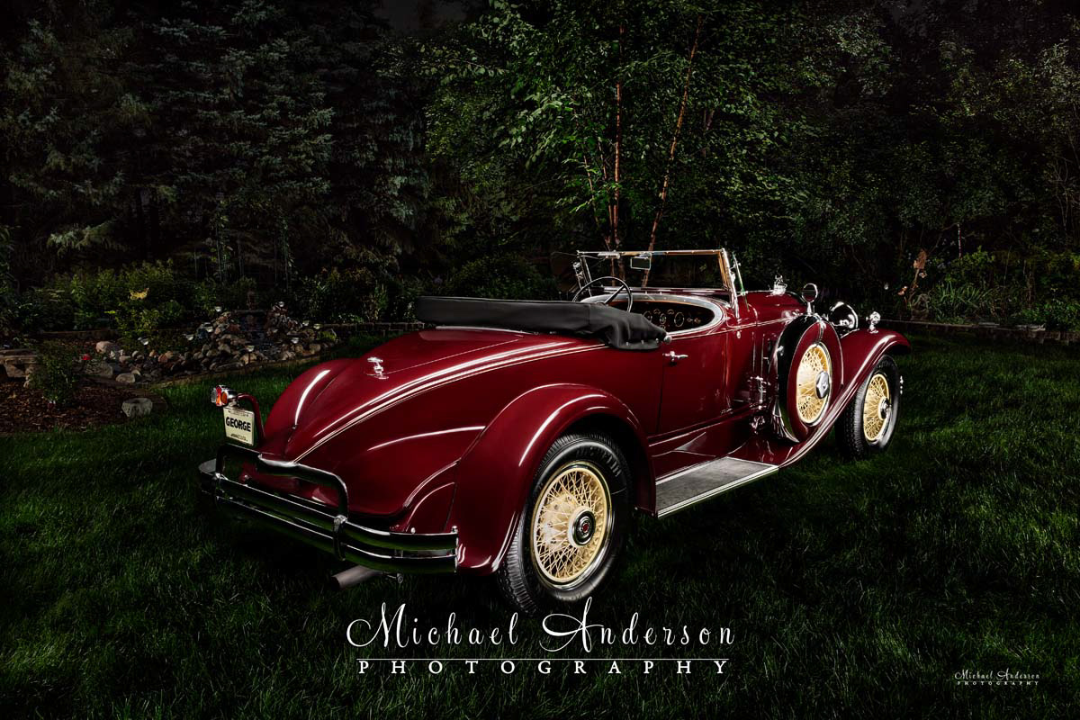 A pretty light painted photo of a 1930 Packard 734 Boattail Speedster.