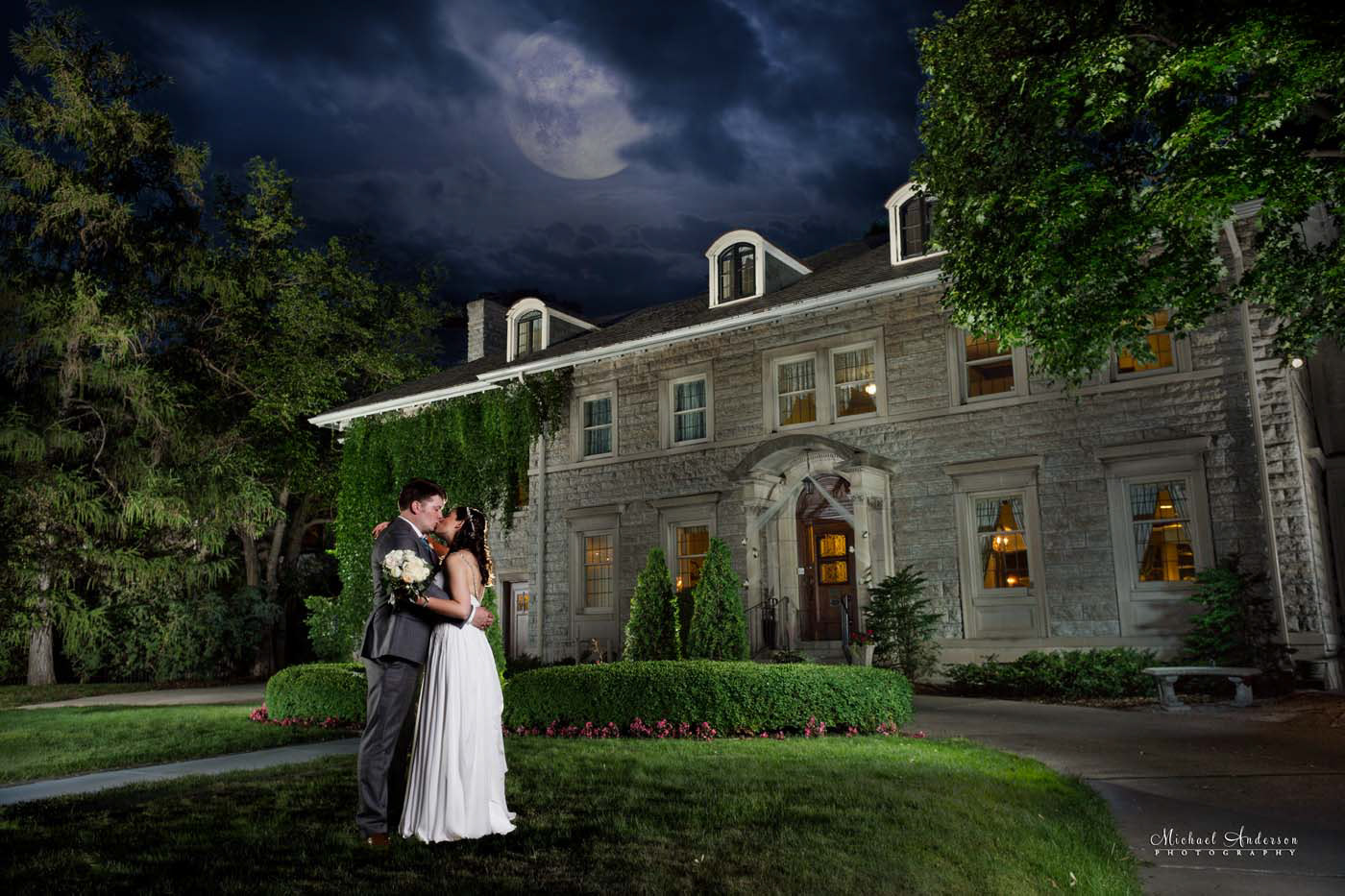 A beautiful light painted wedding photograph created during the couple's wedding reception at the Saint Paul College Club.